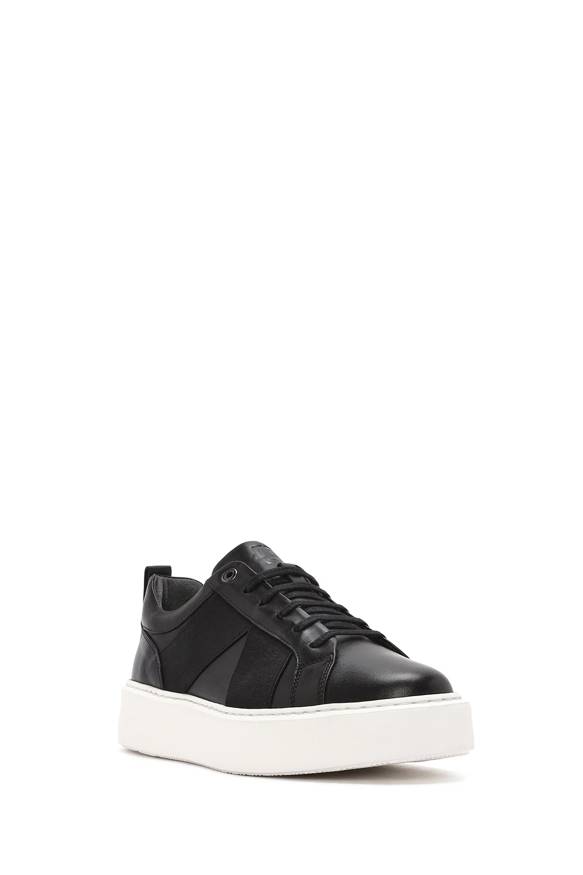 Erkek Siyah Bağcıklı Kalın Tabanlı Deri Sneaker - Image 6