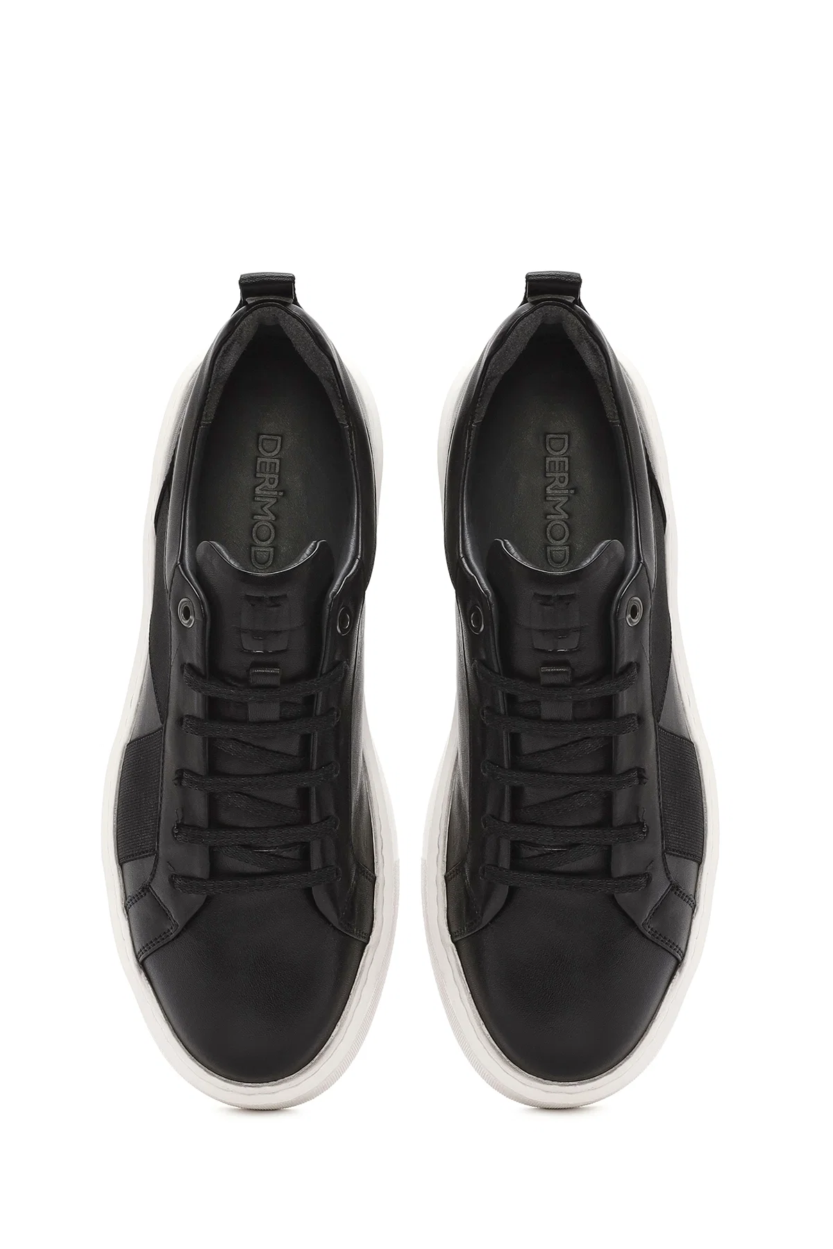 Erkek Siyah Bağcıklı Kalın Tabanlı Deri Sneaker - Image 7