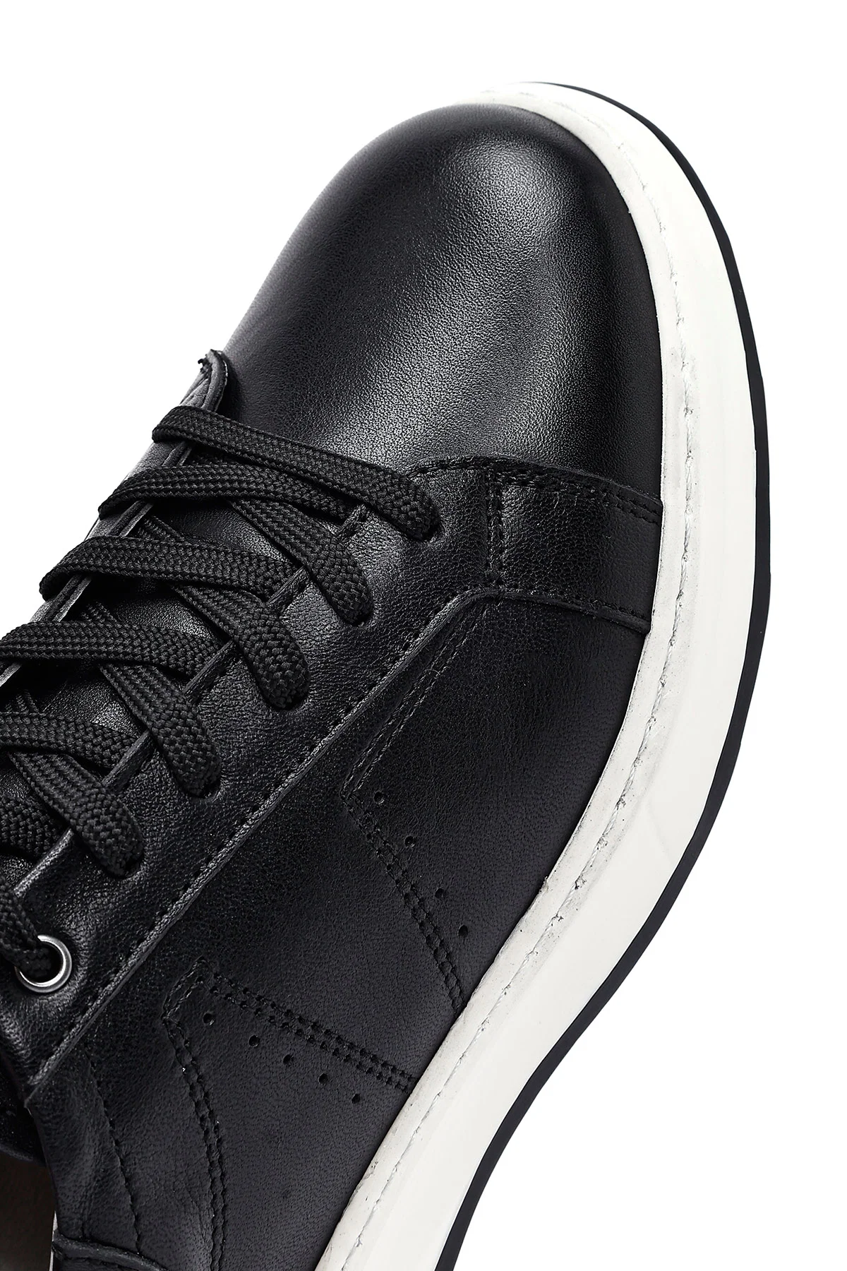 Erkek Siyah Bağcıklı Kalın Tabanlı Deri Sneaker - Image 11