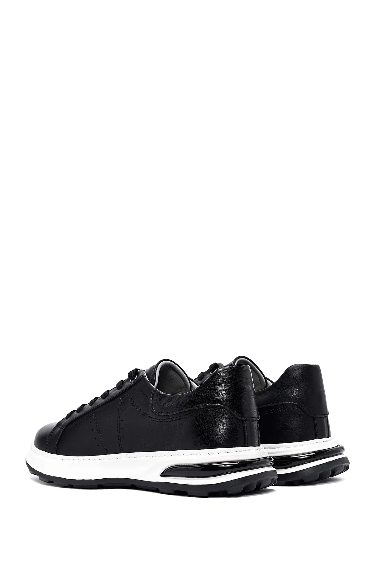 Erkek Siyah Bağcıklı Kalın Tabanlı Deri Sneaker - Image 5