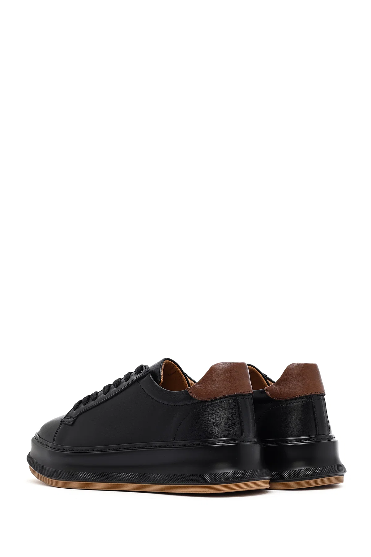 Erkek Siyah Bağcıklı Kalın Tabanlı Deri Sneaker - Image 5