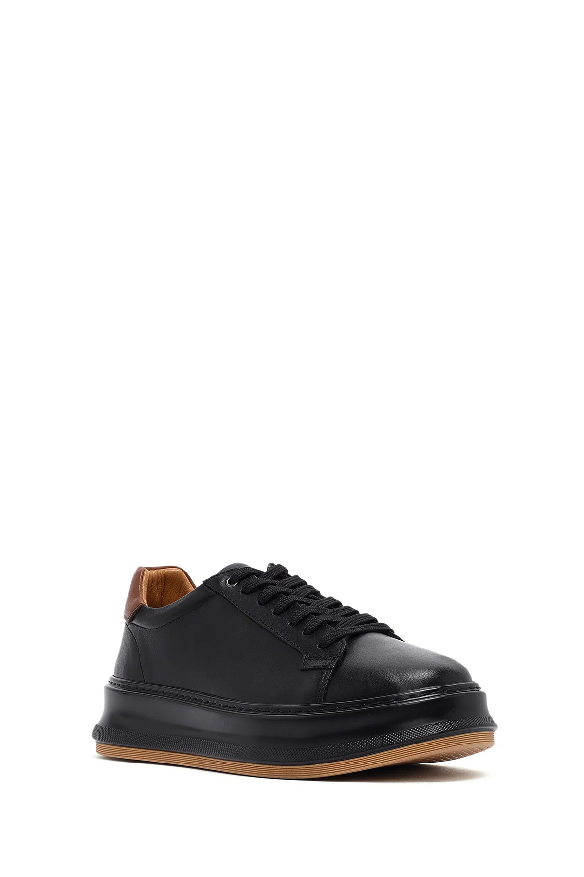 Erkek Siyah Bağcıklı Kalın Tabanlı Deri Sneaker - Image 6
