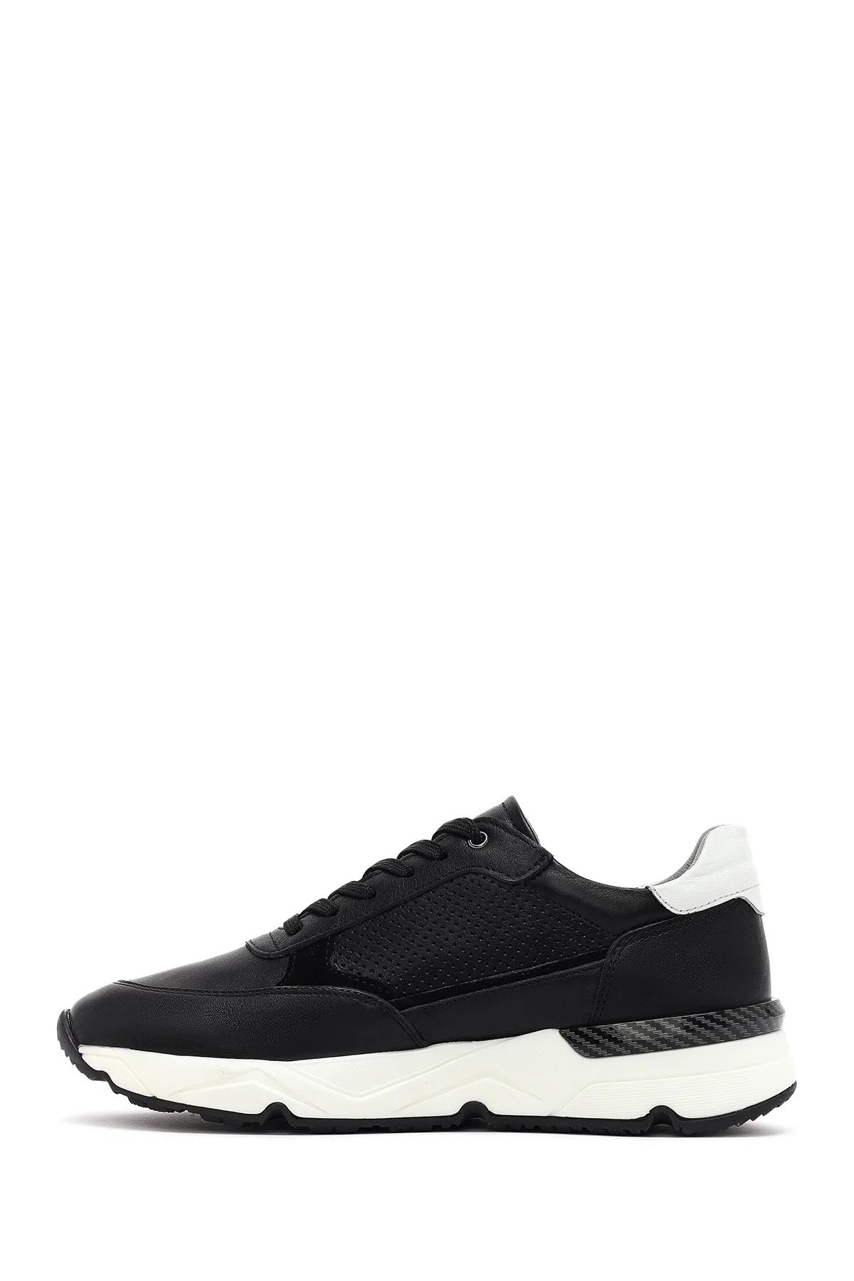Erkek Siyah Bağcıklı Kalın Tabanlı Deri Sneaker - Image 2
