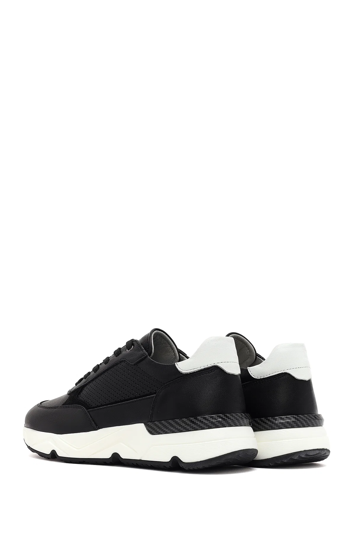 Erkek Siyah Bağcıklı Kalın Tabanlı Deri Sneaker - Image 5