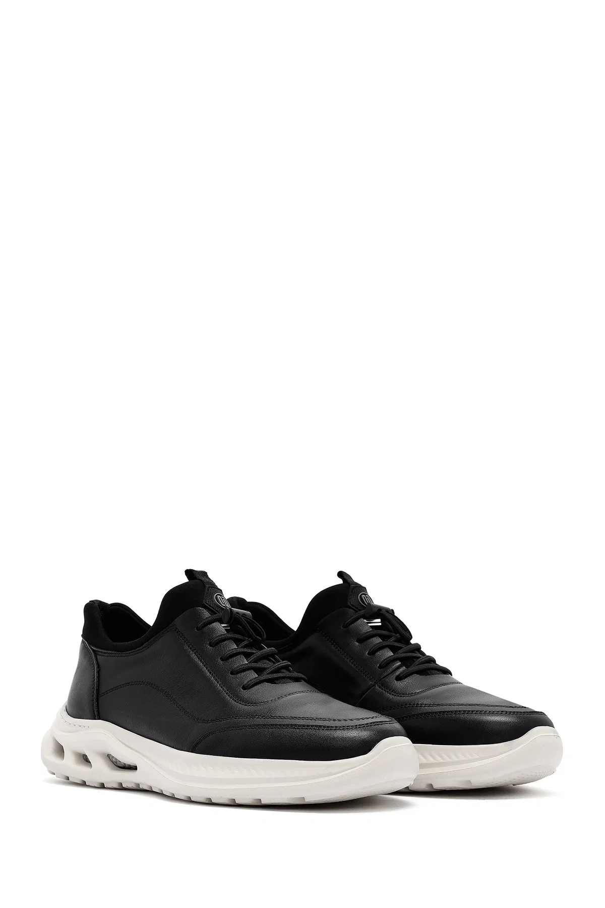 Erkek Siyah Bağcıklı Kalın Tabanlı Deri Sneaker - Image 3