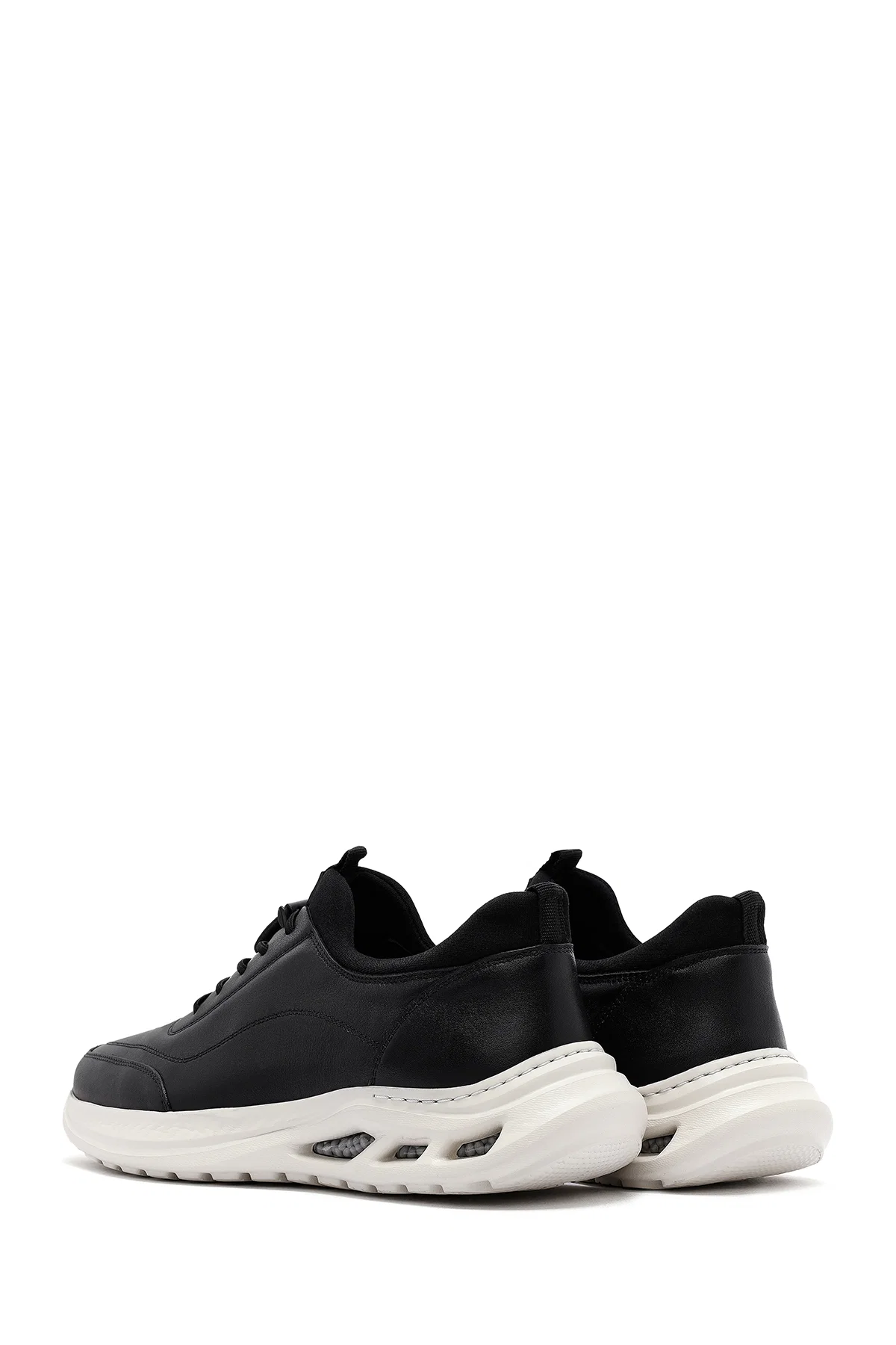 Erkek Siyah Bağcıklı Kalın Tabanlı Deri Sneaker - Image 5