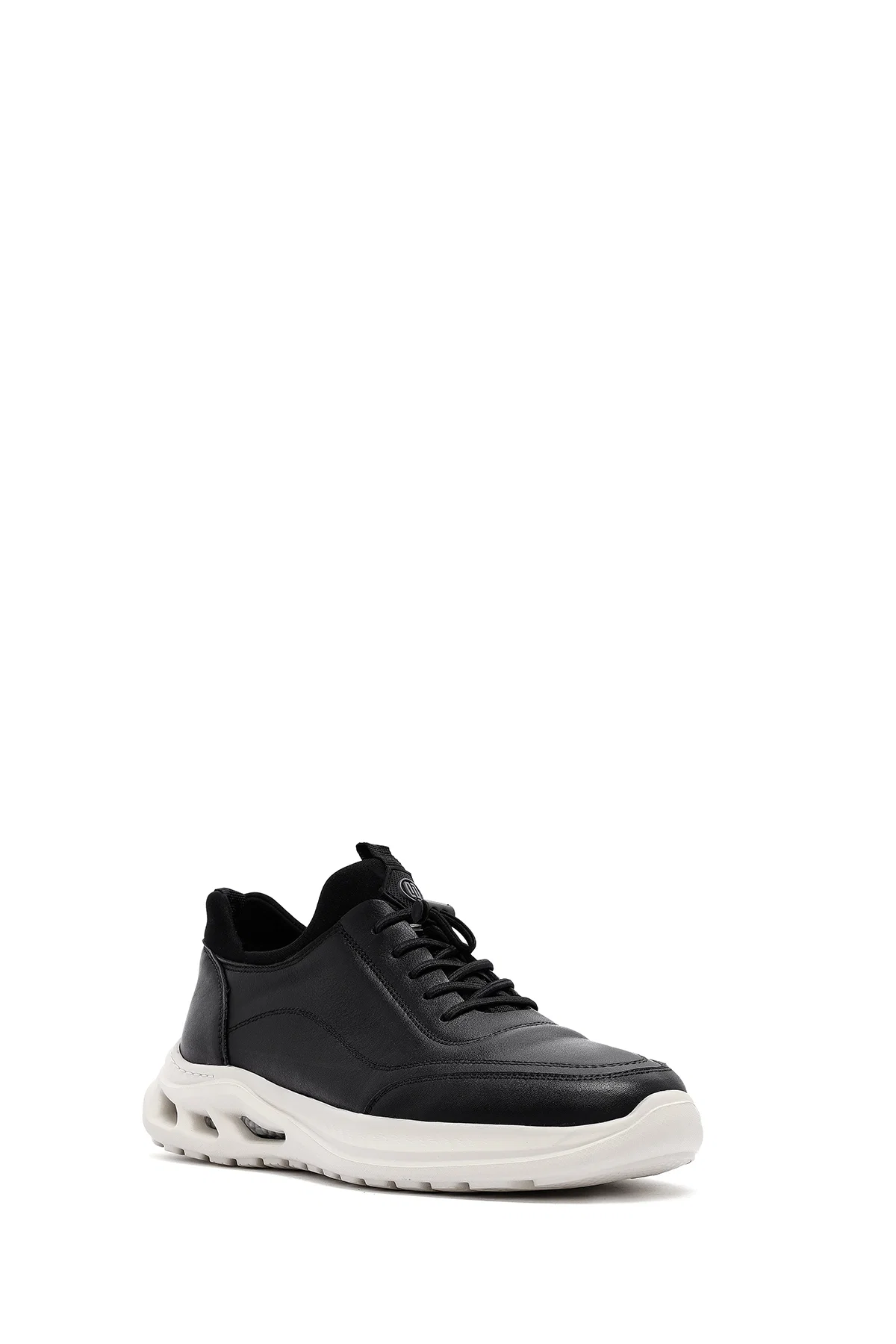 Erkek Siyah Bağcıklı Kalın Tabanlı Deri Sneaker - Image 6