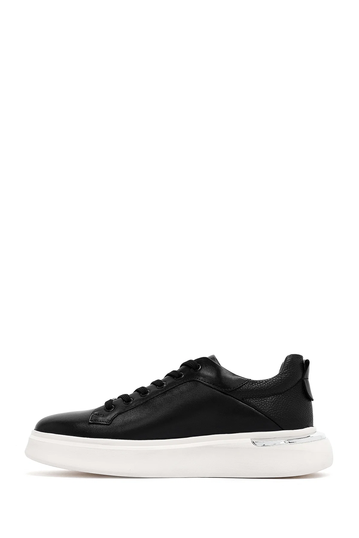 Erkek Siyah Bağcıklı Kalın Tabanlı Deri Sneaker - Image 2
