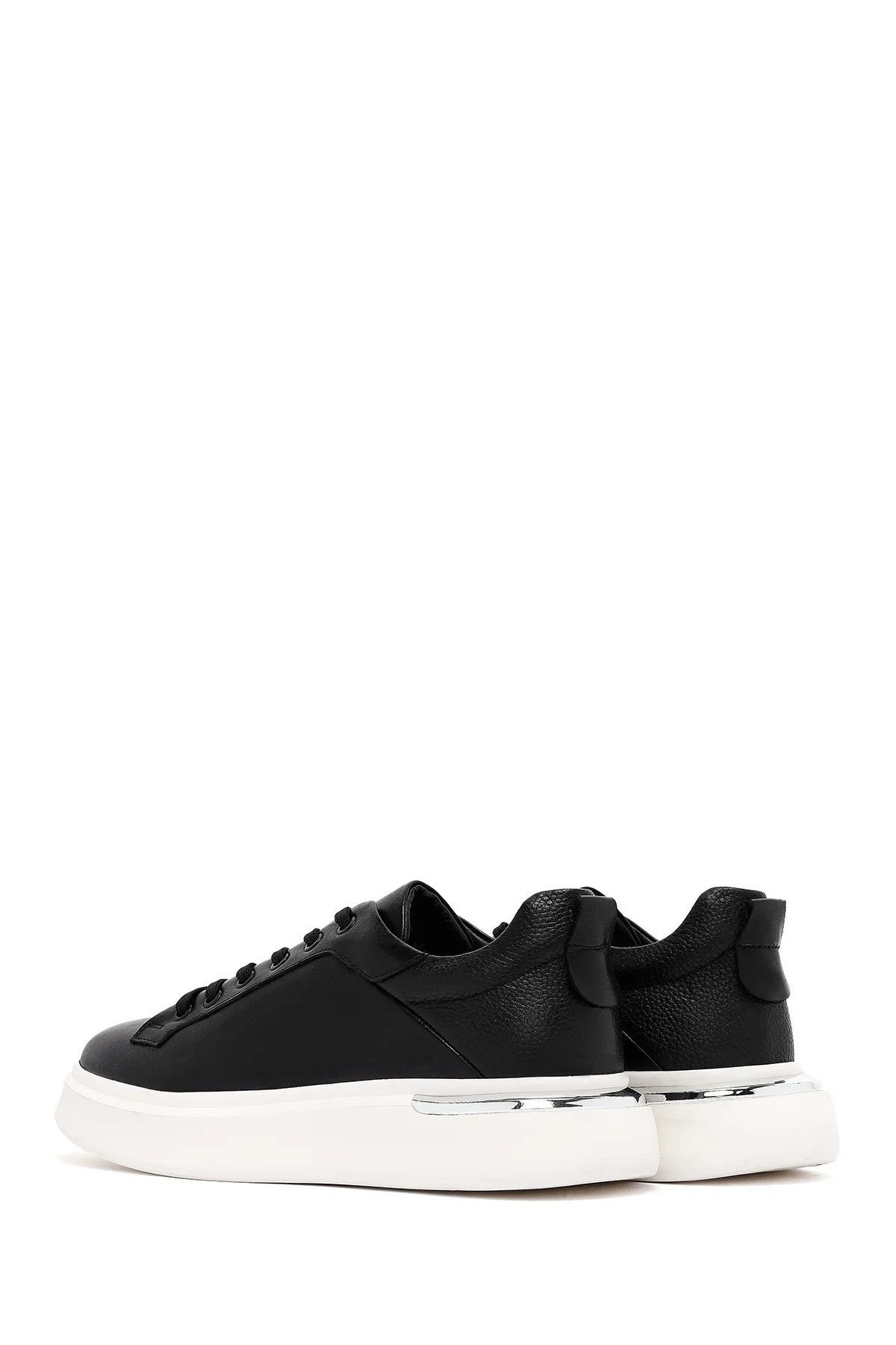 Erkek Siyah Bağcıklı Kalın Tabanlı Deri Sneaker - Image 5