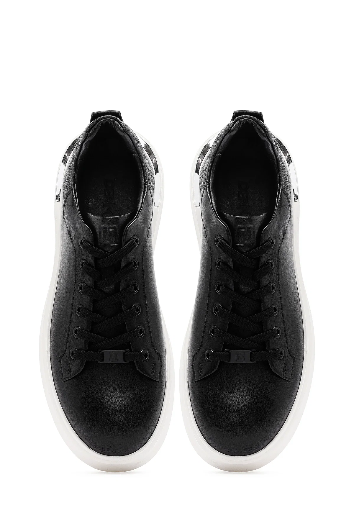 Erkek Siyah Bağcıklı Kalın Tabanlı Deri Sneaker - Image 7