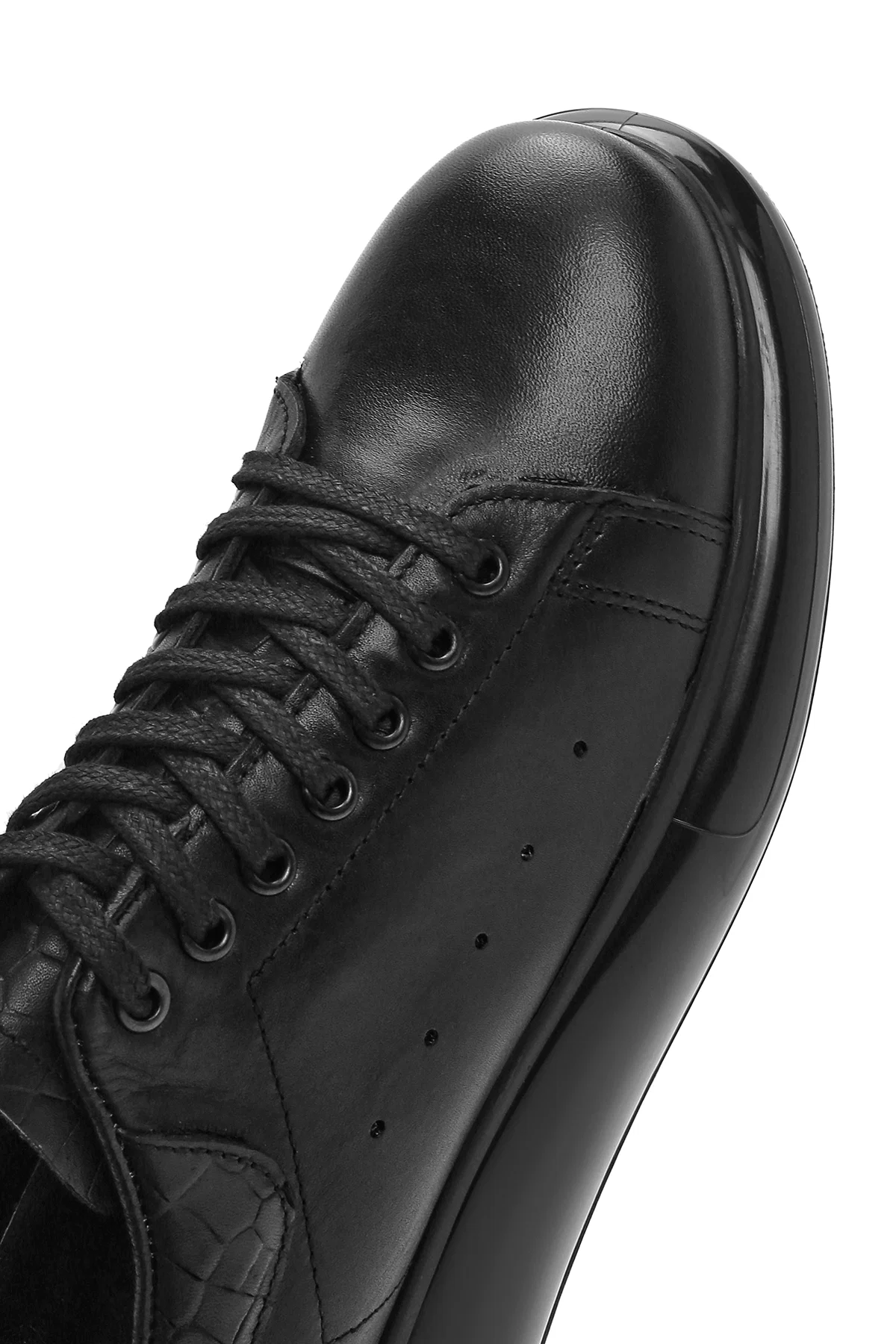 Erkek Siyah Bağcıklı Kalın Tabanlı Deri Sneaker - Image 9