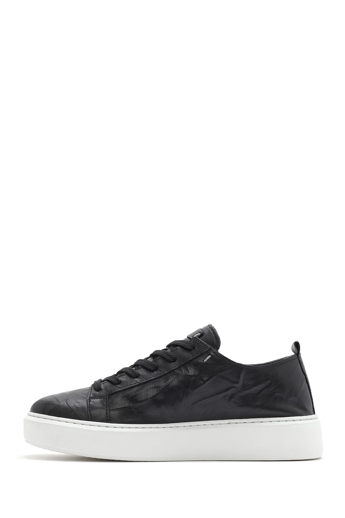 Erkek Siyah Bağcıklı Kalın Tabanlı Deri Sneaker - Image 2