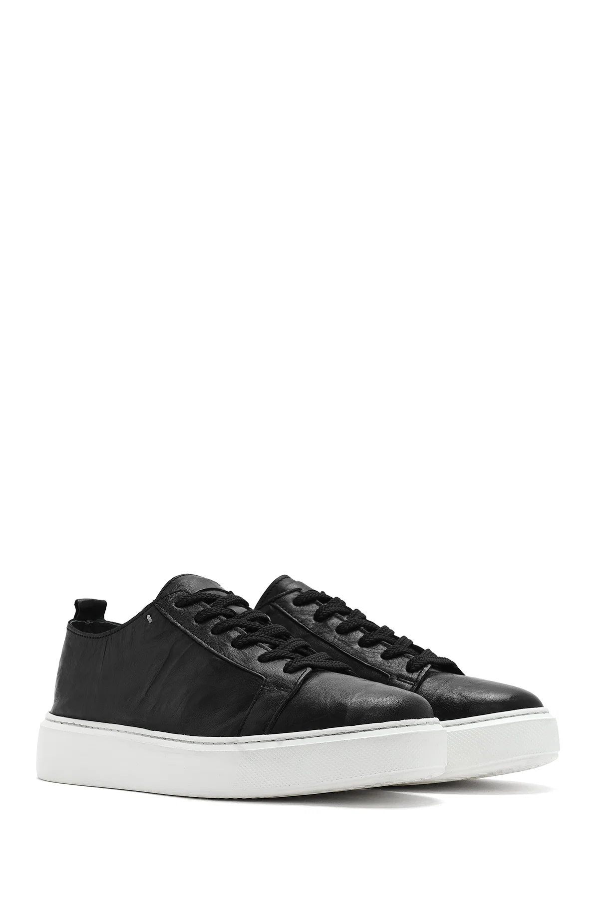 Erkek Siyah Bağcıklı Kalın Tabanlı Deri Sneaker - Image 3