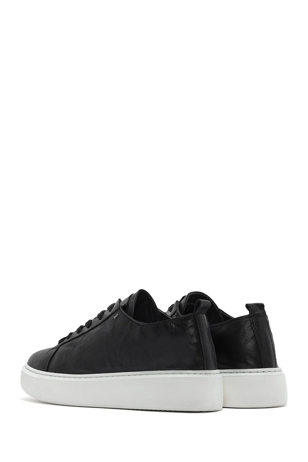 Erkek Siyah Bağcıklı Kalın Tabanlı Deri Sneaker - Image 5
