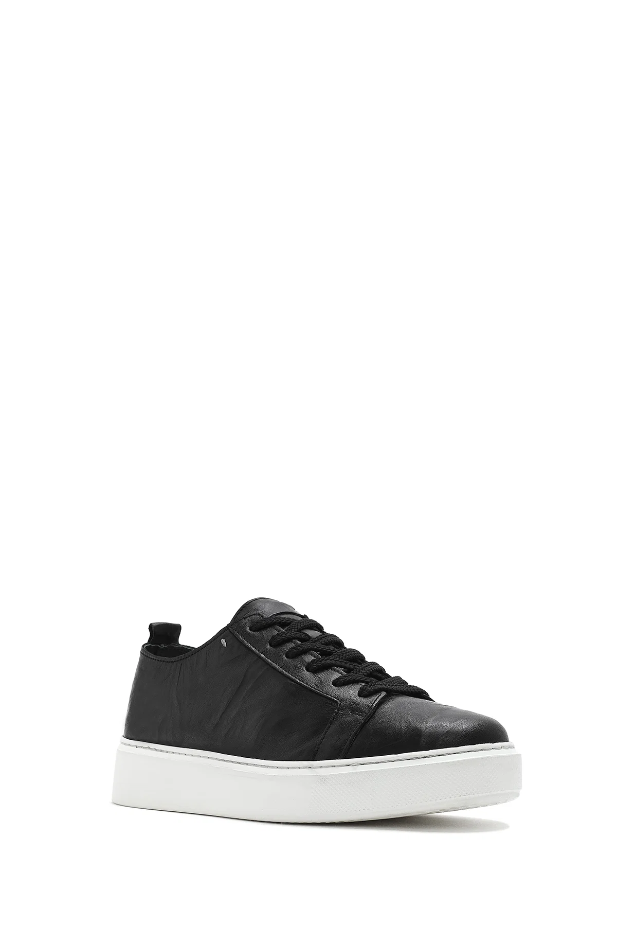 Erkek Siyah Bağcıklı Kalın Tabanlı Deri Sneaker - Image 6