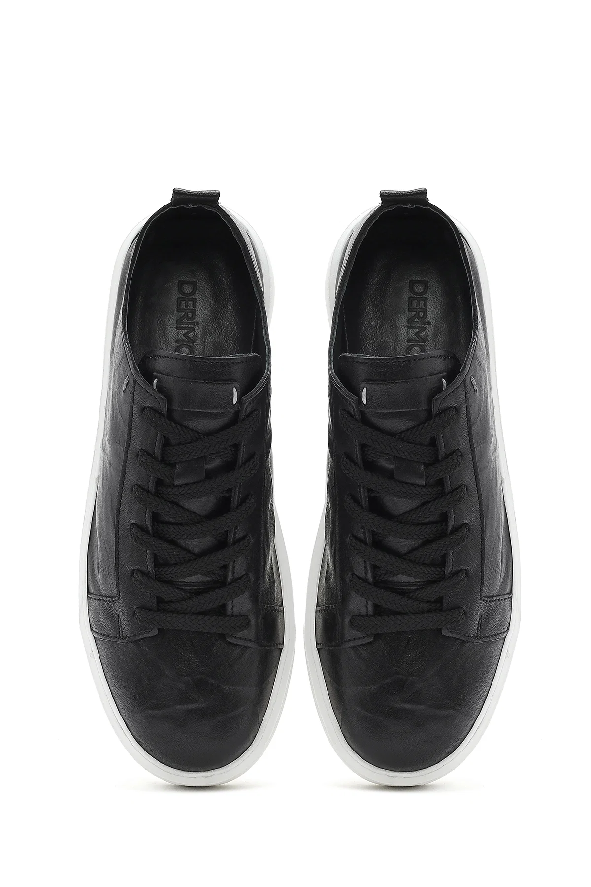 Erkek Siyah Bağcıklı Kalın Tabanlı Deri Sneaker - Image 7
