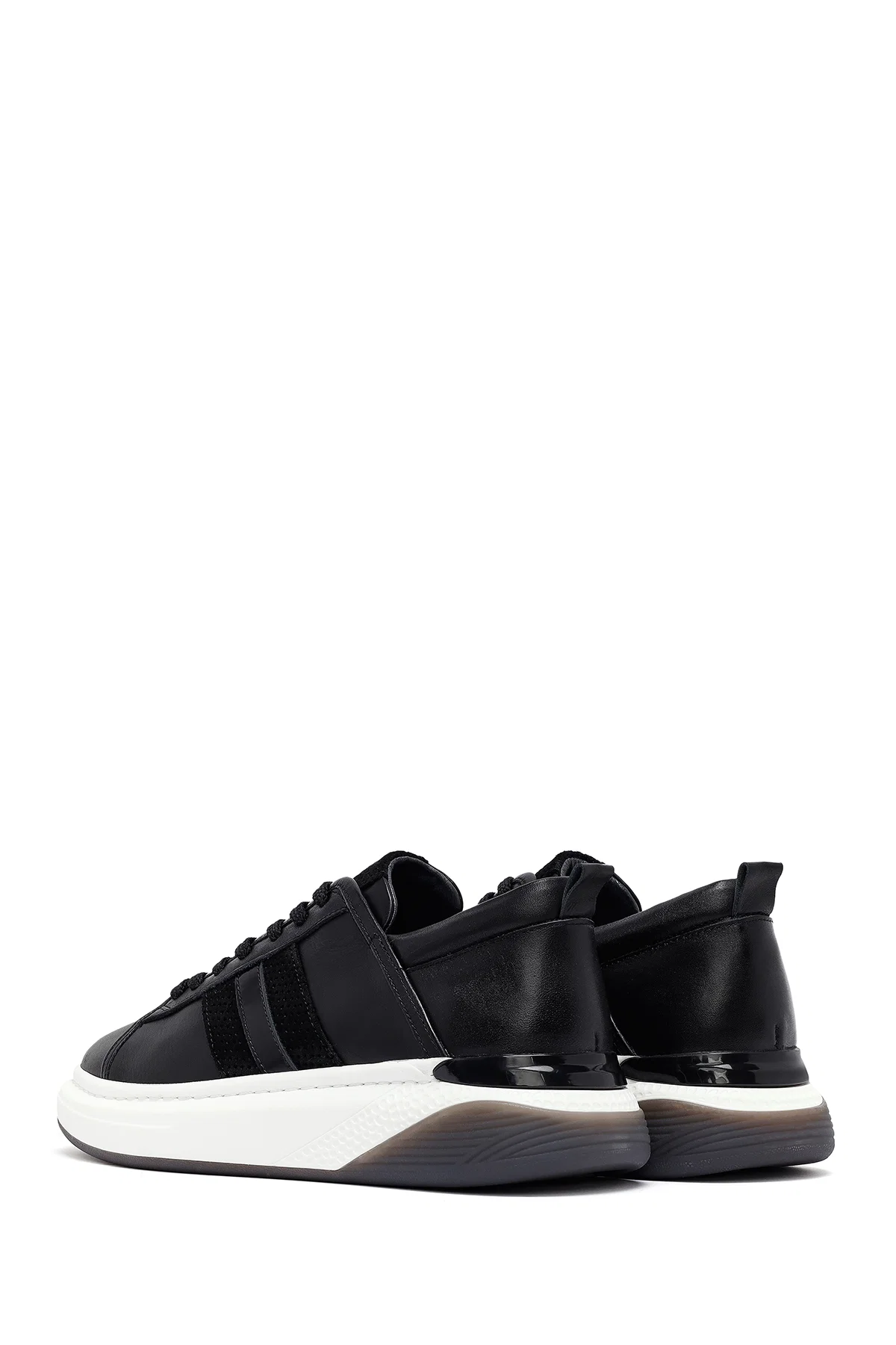 Erkek Siyah Bağcıklı Kalın Tabanlı Deri Sneaker - Image 5