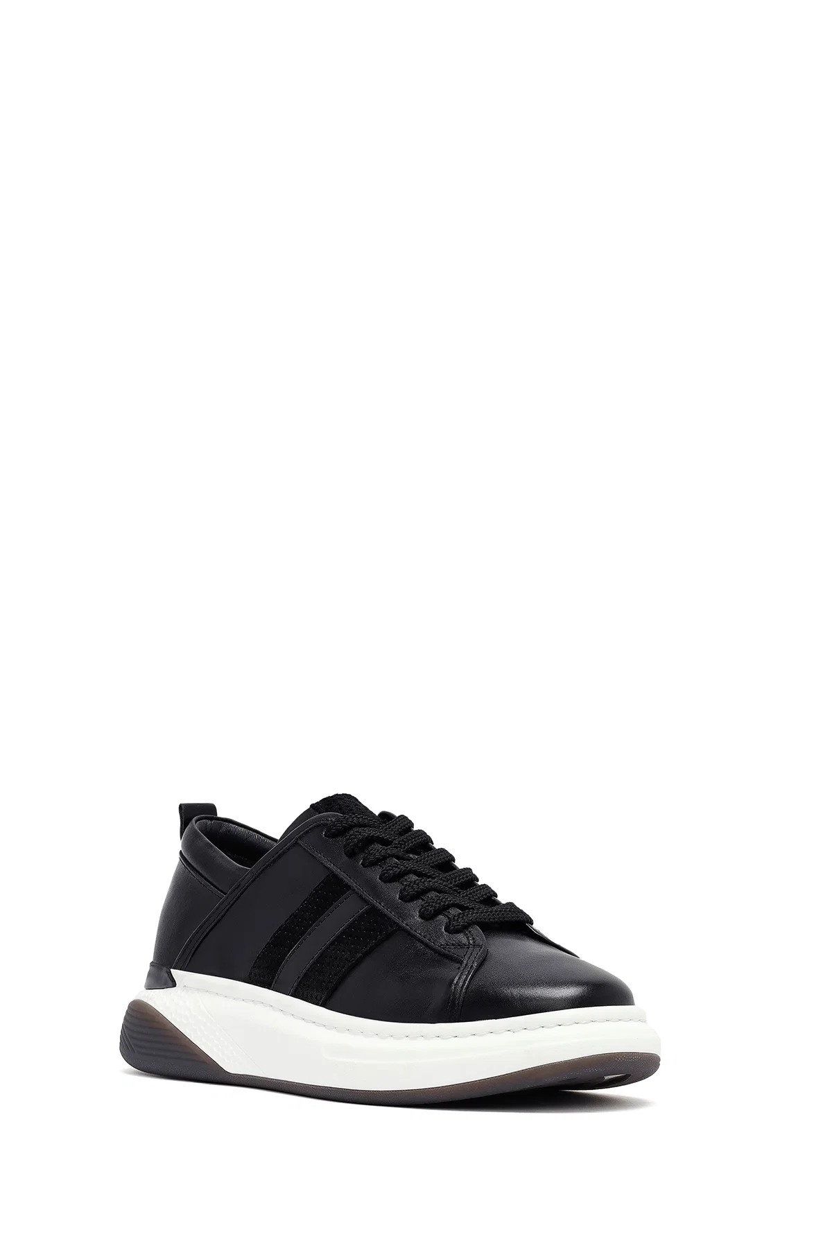 Erkek Siyah Bağcıklı Kalın Tabanlı Deri Sneaker - Image 6