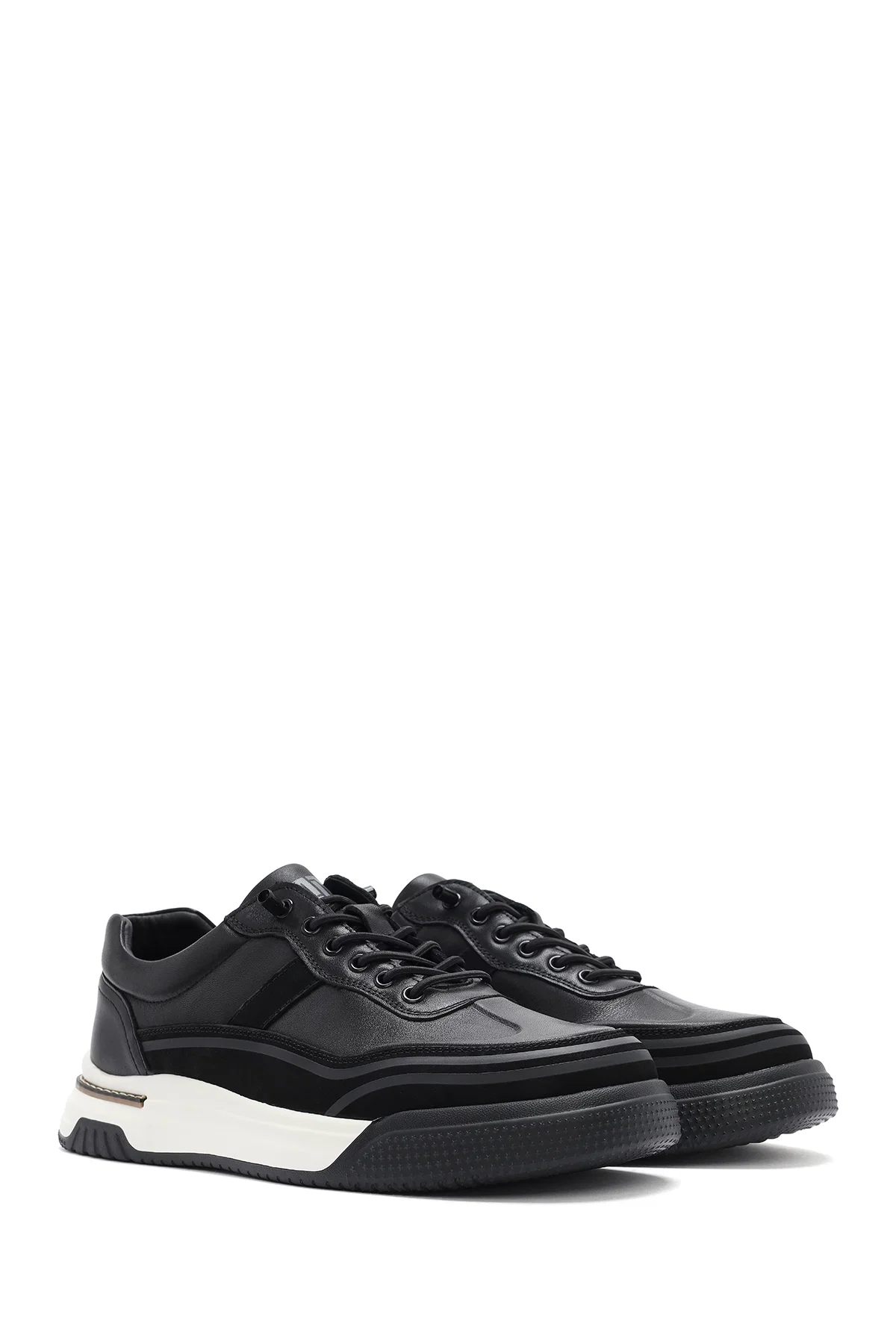 Erkek Siyah Bağcıklı Kalın Tabanlı Deri Sneaker - Image 3
