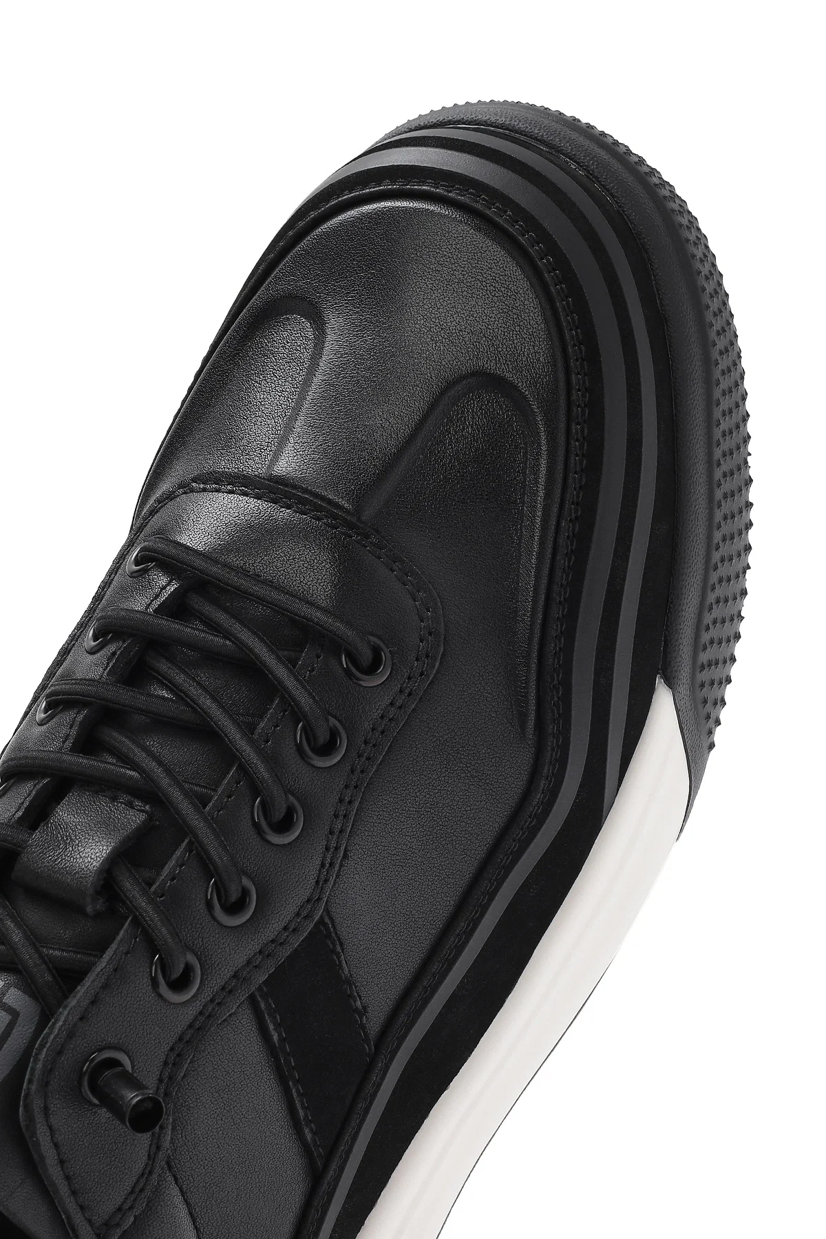 Erkek Siyah Bağcıklı Kalın Tabanlı Deri Sneaker - Image 9