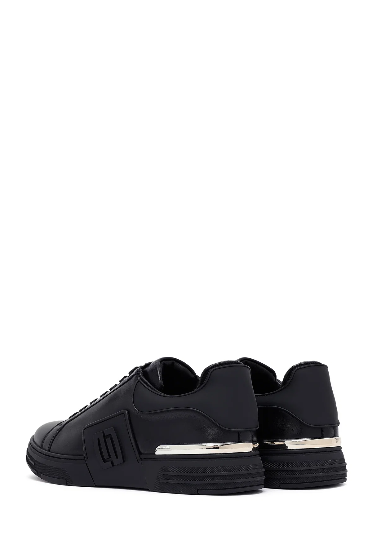 Erkek Siyah Bağcıklı Kalın Tabanlı Deri Sneaker - Image 5