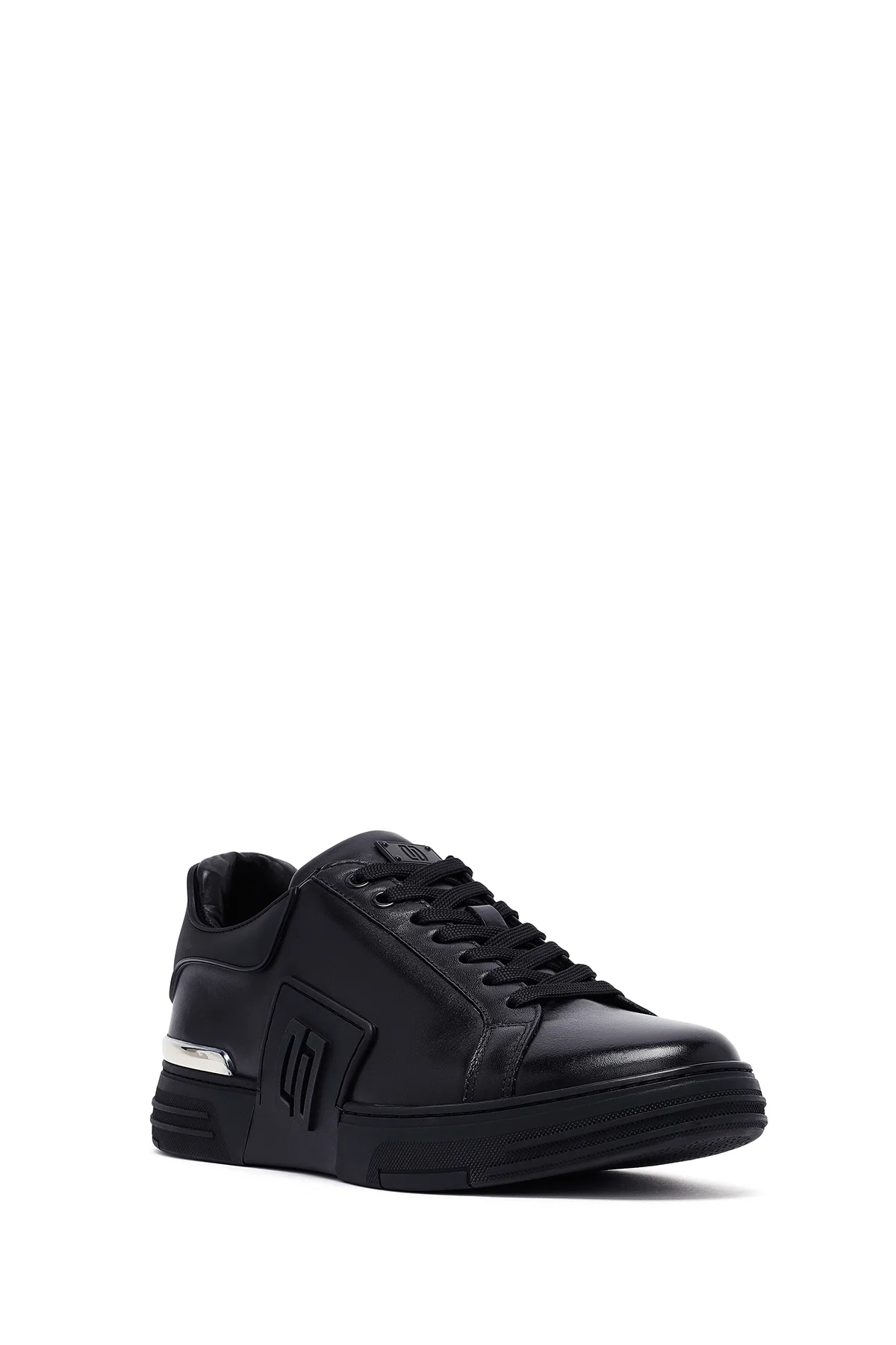 Erkek Siyah Bağcıklı Kalın Tabanlı Deri Sneaker - Image 6