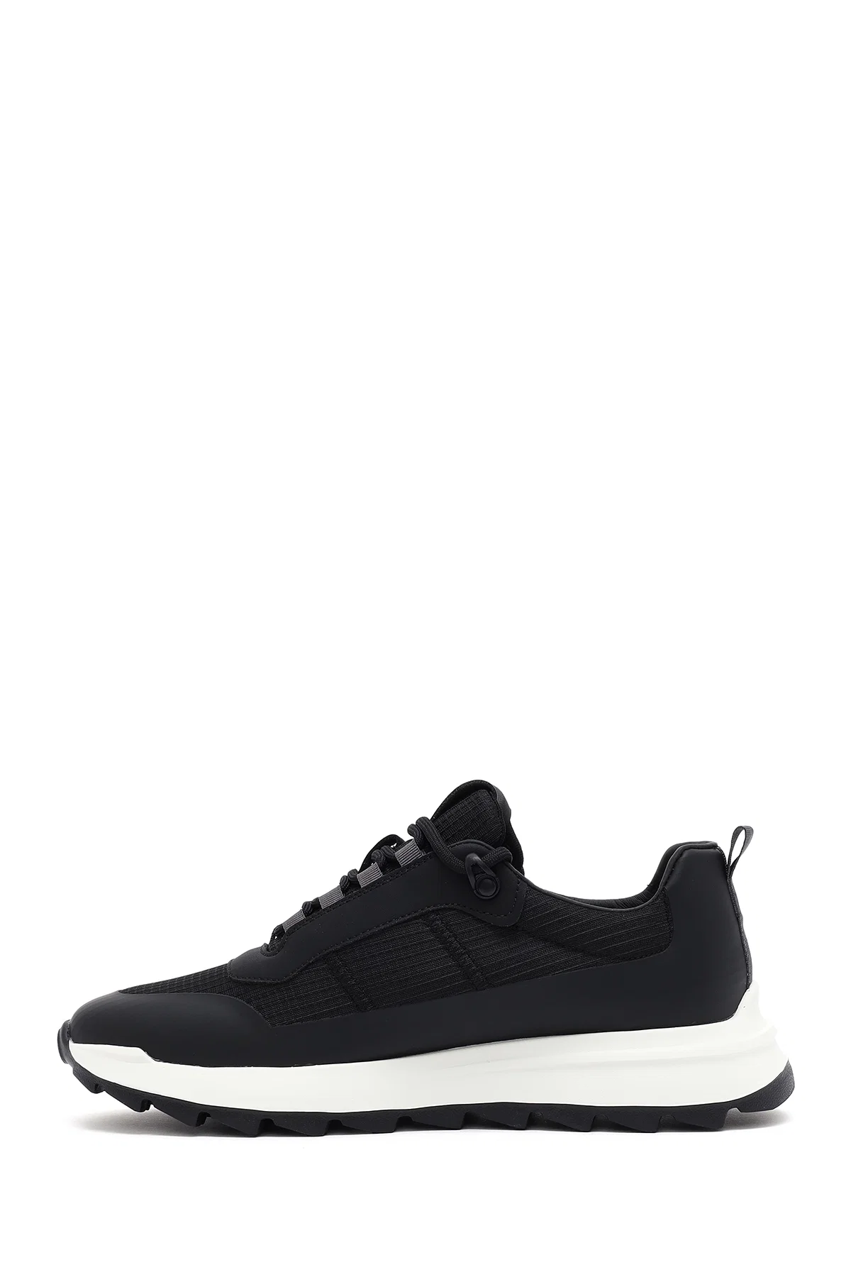 Erkek Siyah Bağcıklı Kalın Tabanlı Deri Sneaker - Image 2