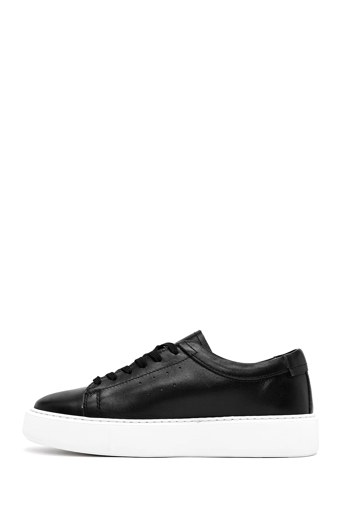 Erkek Siyah Bağcıklı Kalın Tabanlı Deri Sneaker - Image 2