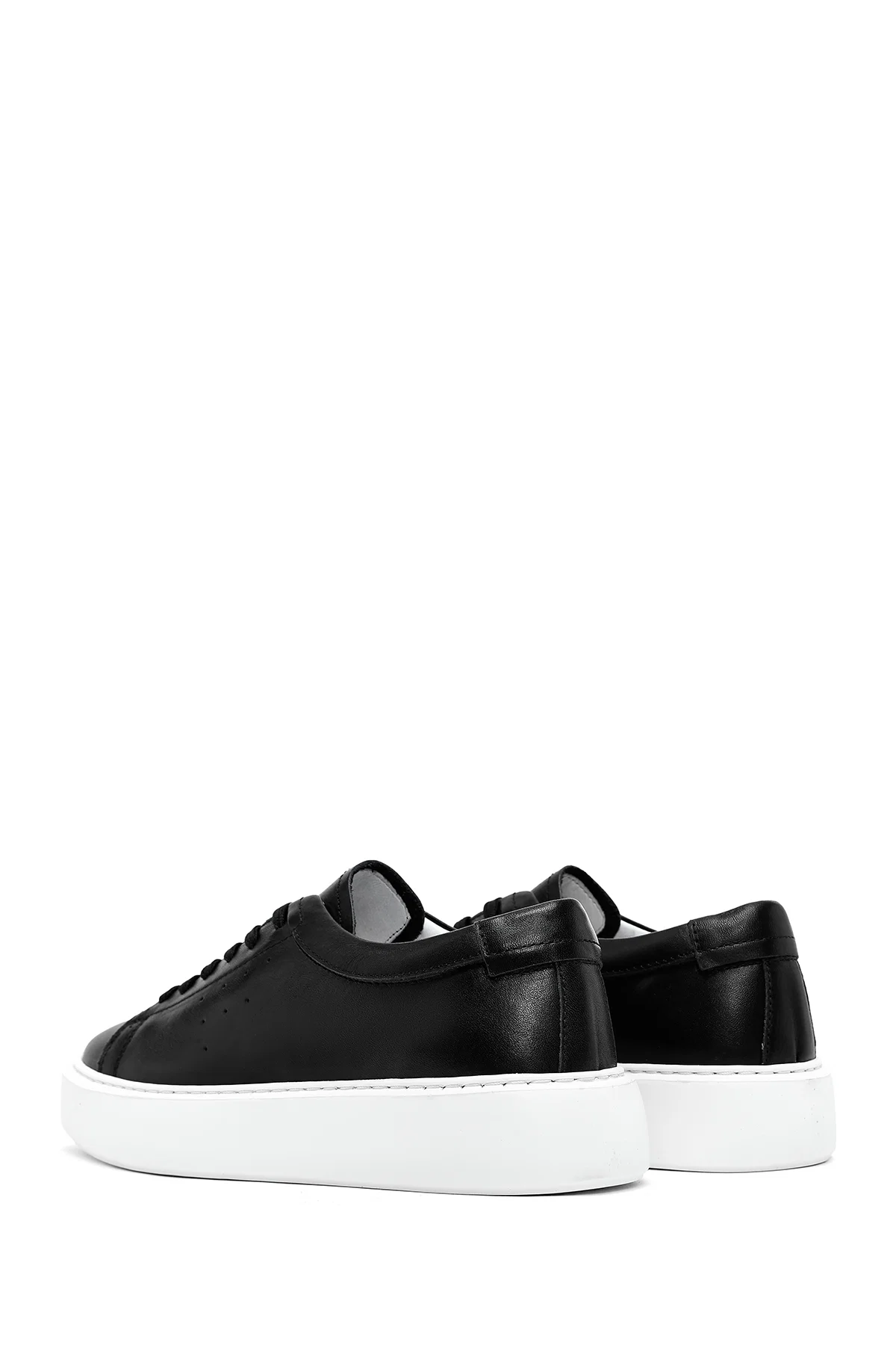 Erkek Siyah Bağcıklı Kalın Tabanlı Deri Sneaker - Image 5