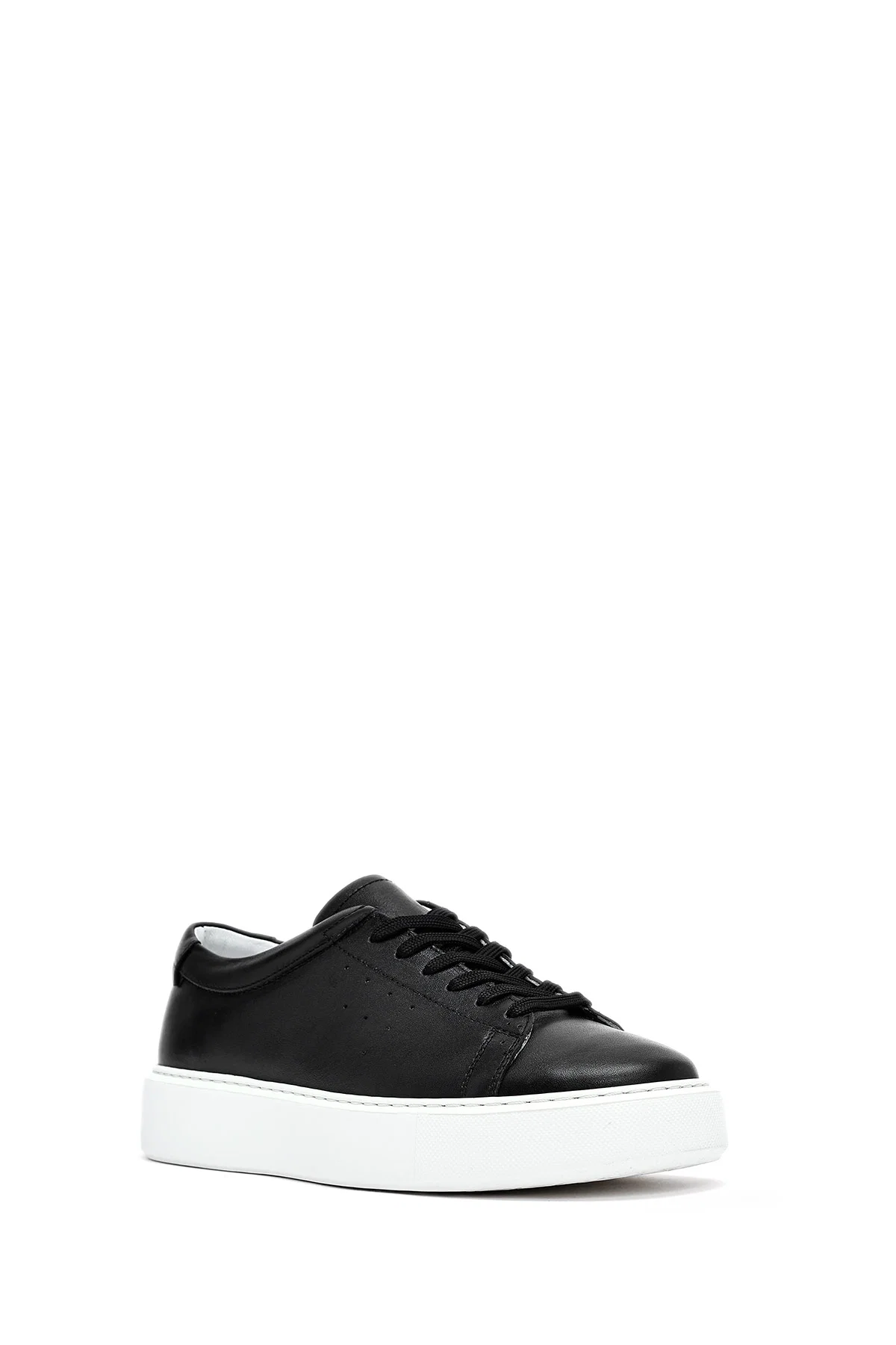 Erkek Siyah Bağcıklı Kalın Tabanlı Deri Sneaker - Image 6