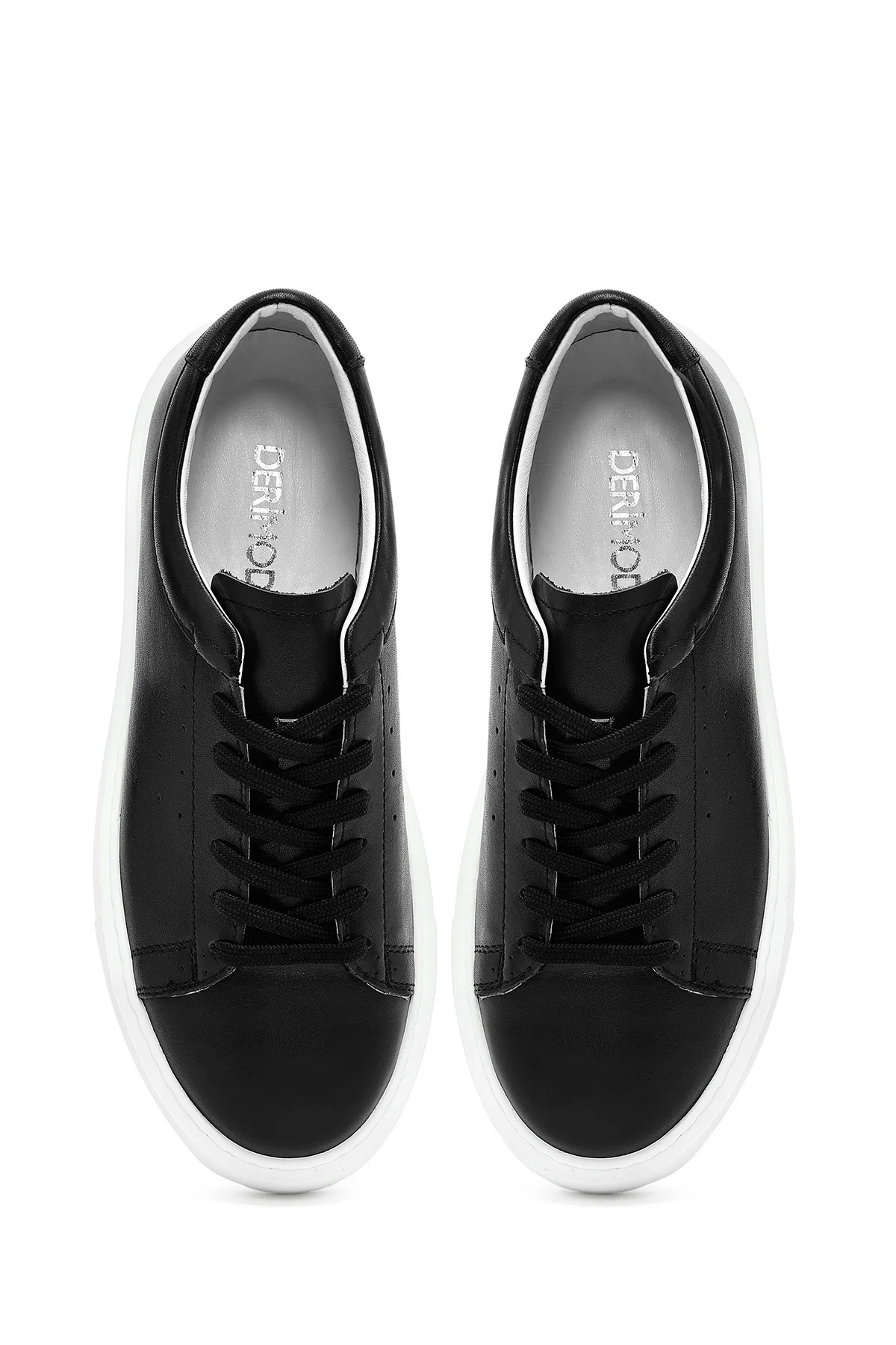 Erkek Siyah Bağcıklı Kalın Tabanlı Deri Sneaker - Image 7