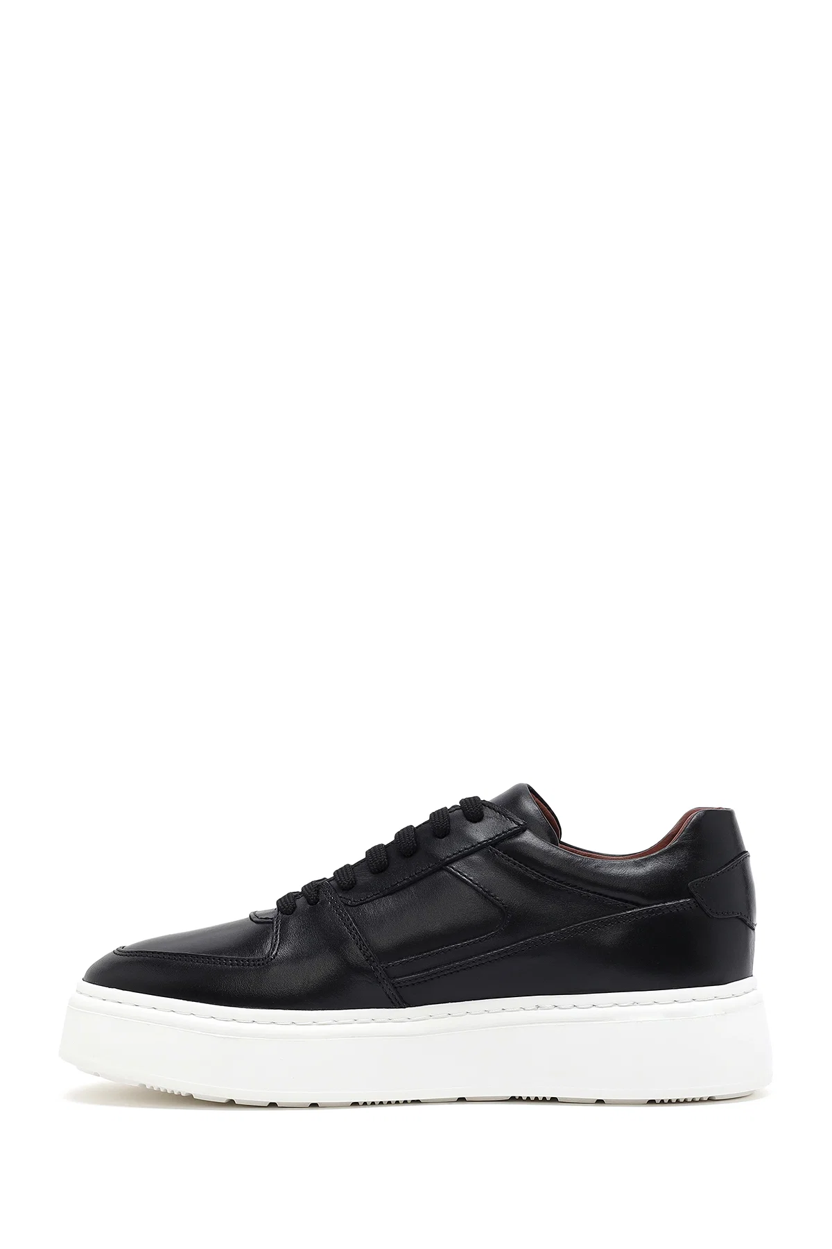Erkek Siyah Bağcıklı Kalın Tabanlı Deri Sneaker - Image 2