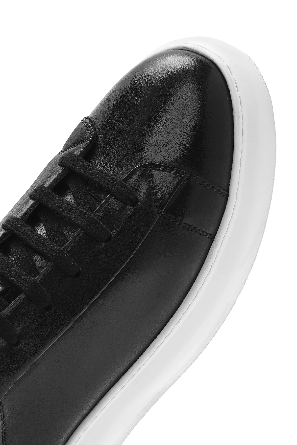 Erkek Siyah Bağcıklı Kalın Tabanlı Deri Sneaker - Image 10