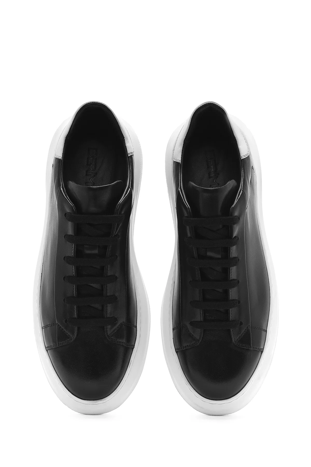 Erkek Siyah Bağcıklı Kalın Tabanlı Deri Sneaker - Image 8