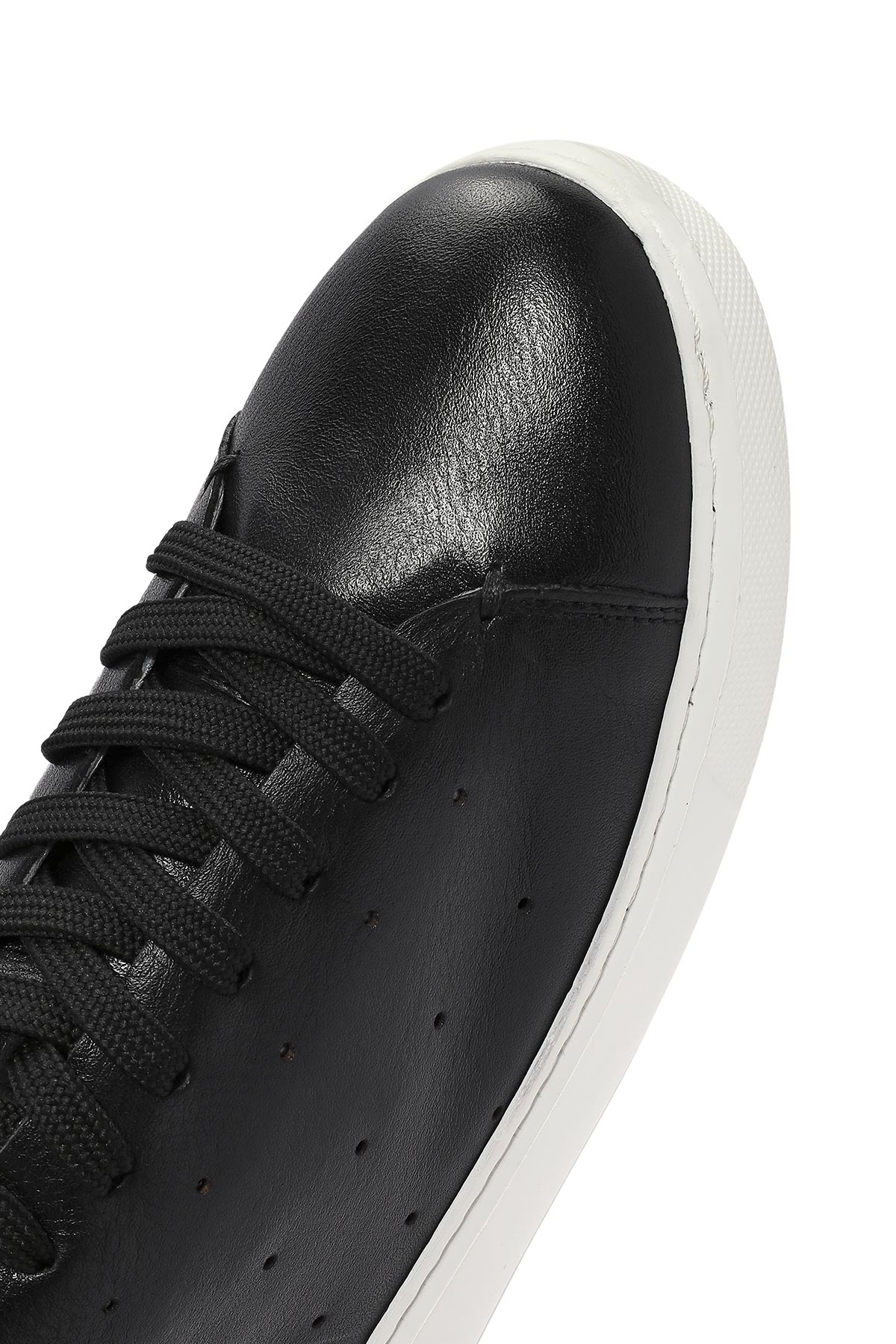 Erkek Siyah Bağcıklı Kalın Tabanlı Deri Sneaker - Image 10