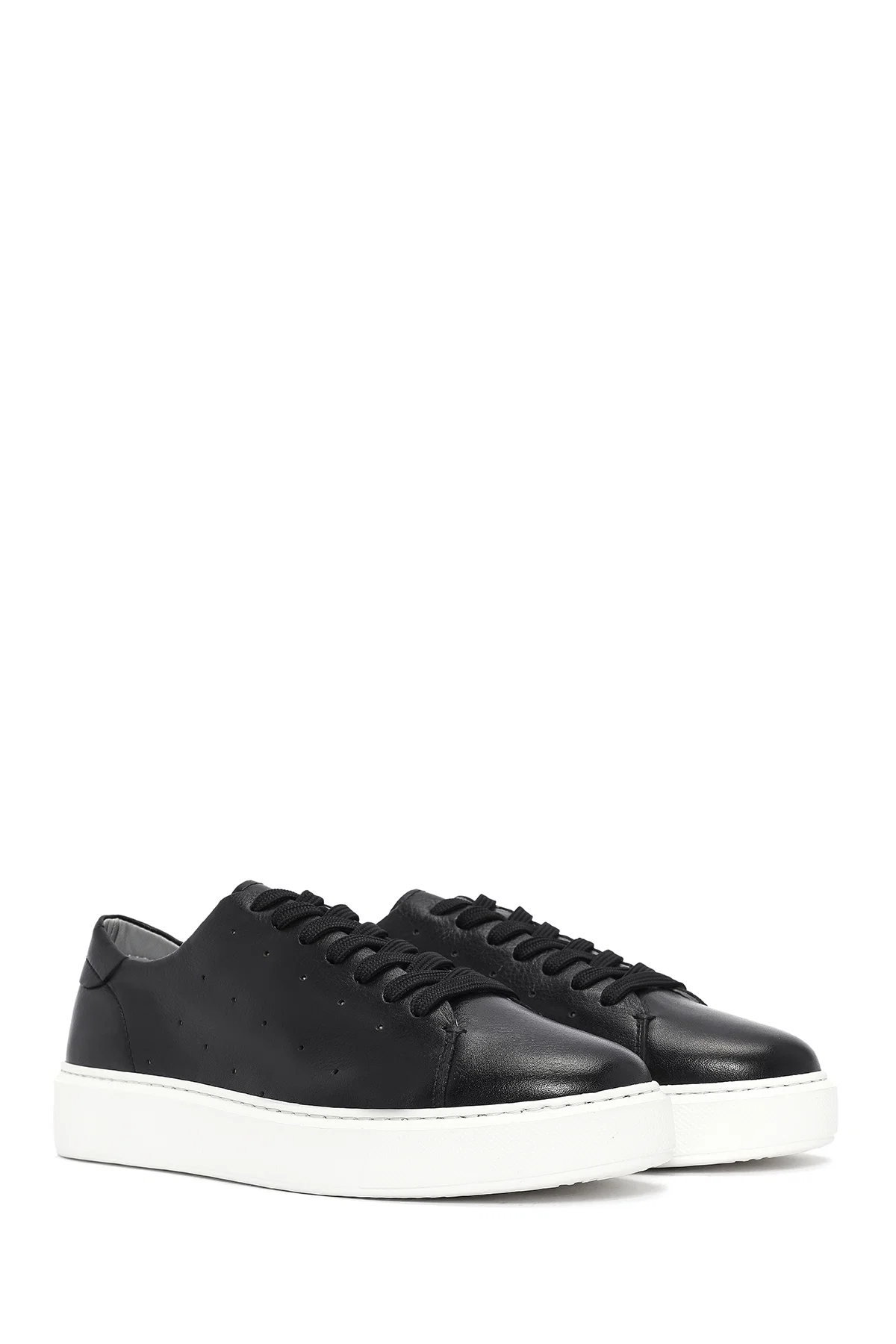 Erkek Siyah Bağcıklı Kalın Tabanlı Deri Sneaker - Image 3