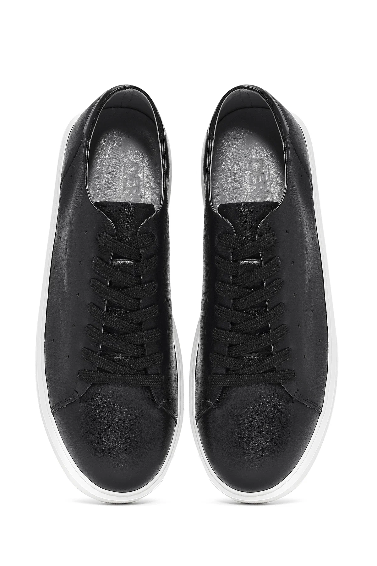 Erkek Siyah Bağcıklı Kalın Tabanlı Deri Sneaker - Image 6