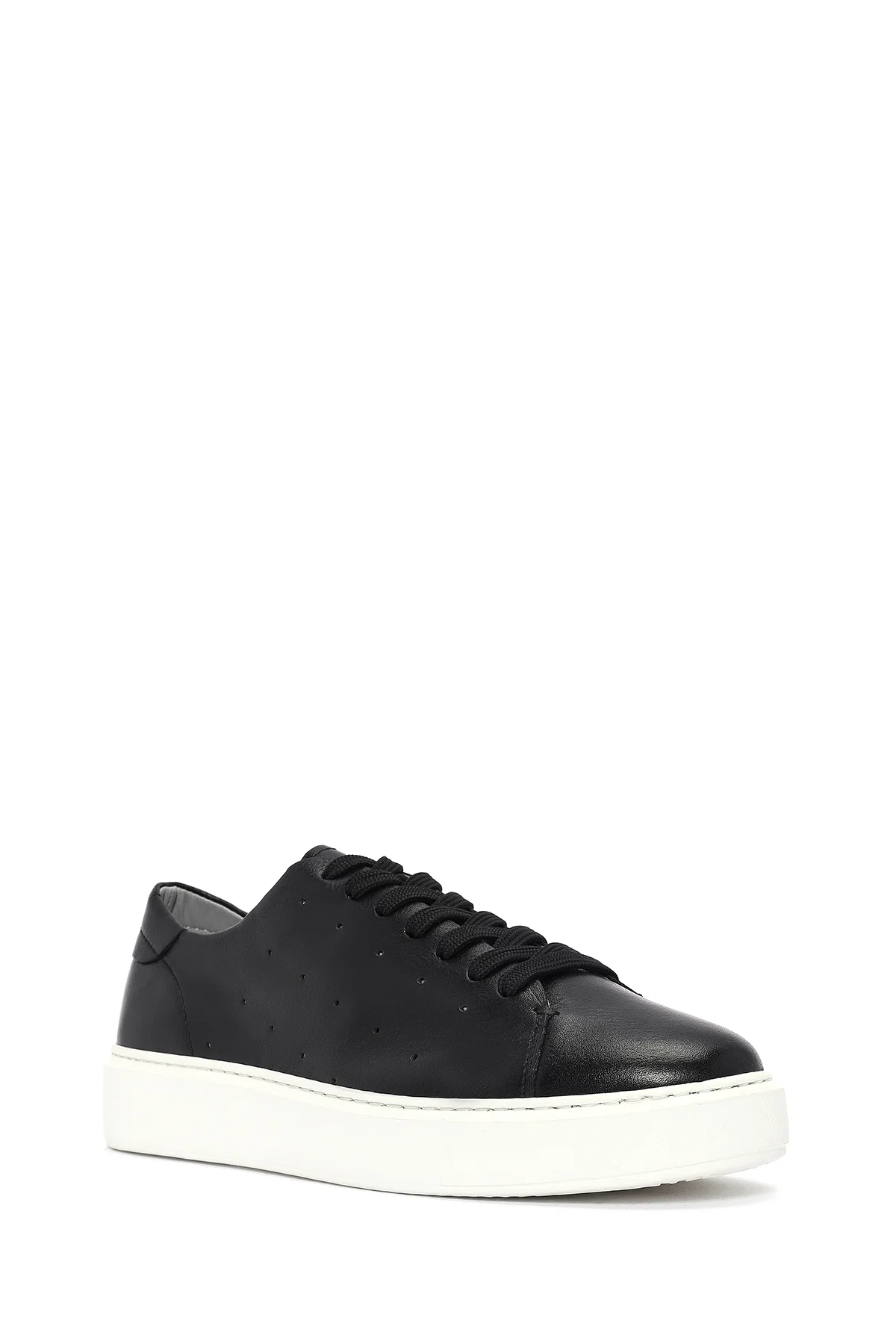 Erkek Siyah Bağcıklı Kalın Tabanlı Deri Sneaker - Image 7