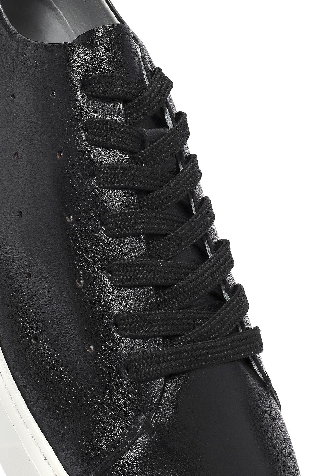 Erkek Siyah Bağcıklı Kalın Tabanlı Deri Sneaker - Image 9