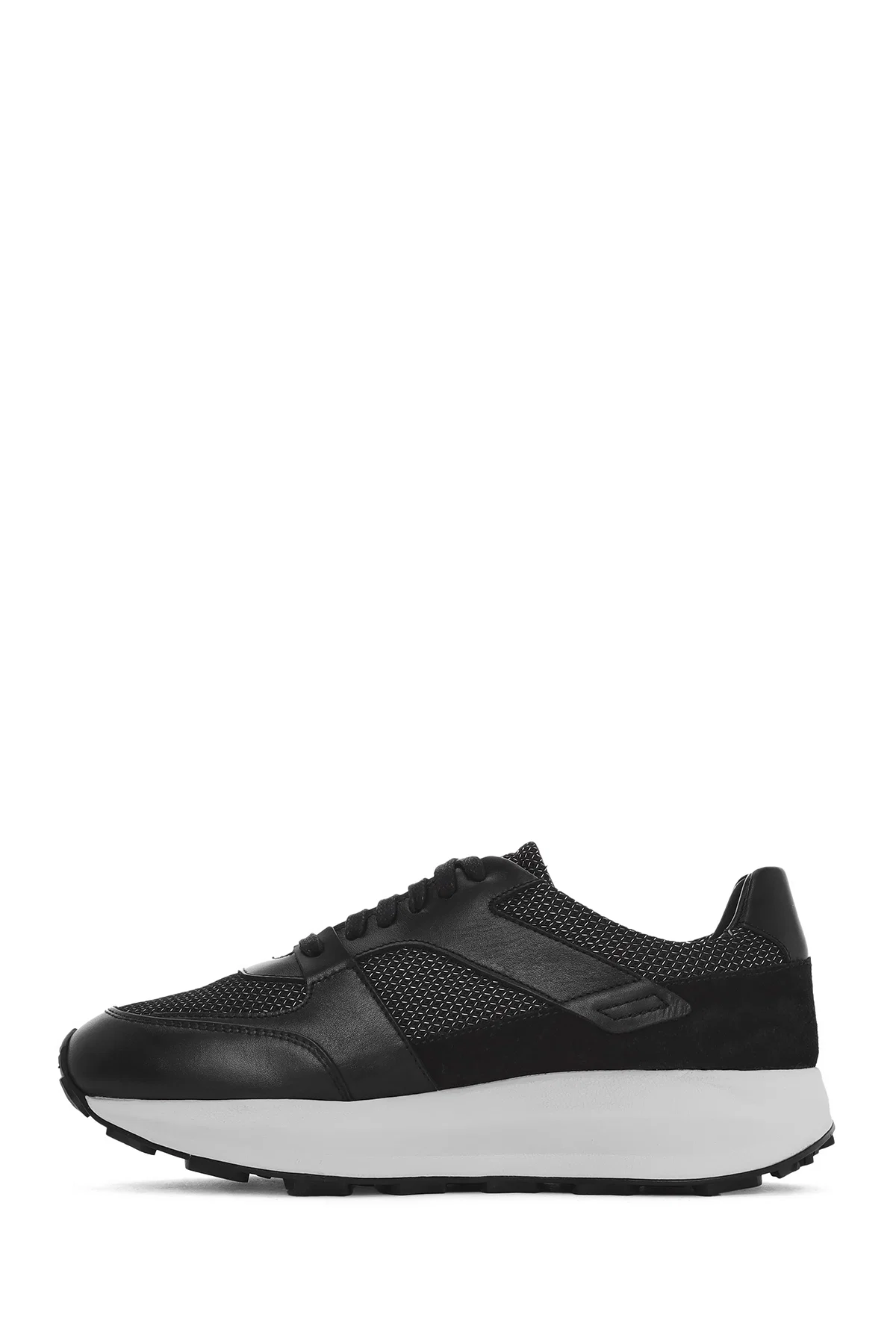 Erkek Siyah Bağcıklı Kalın Tabanlı Deri Sneaker - Image 2