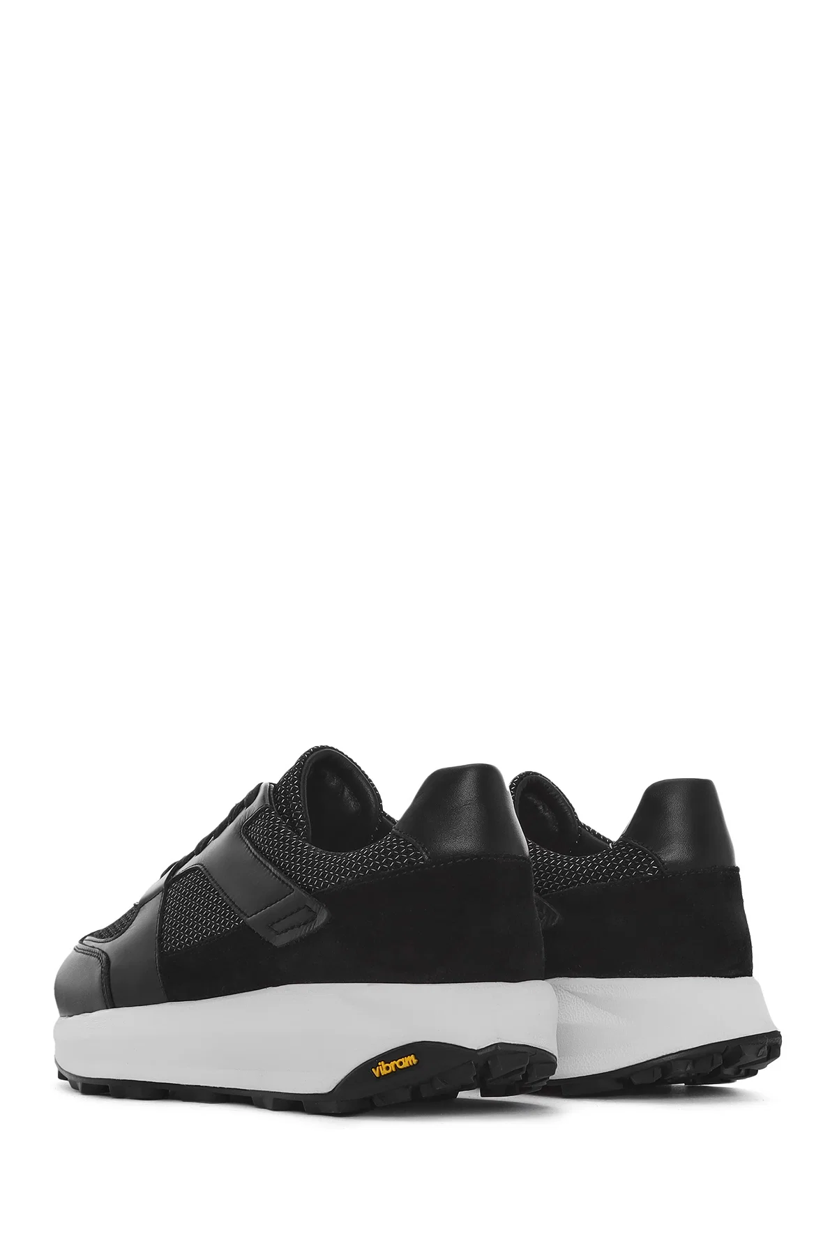 Erkek Siyah Bağcıklı Kalın Tabanlı Deri Sneaker - Image 5