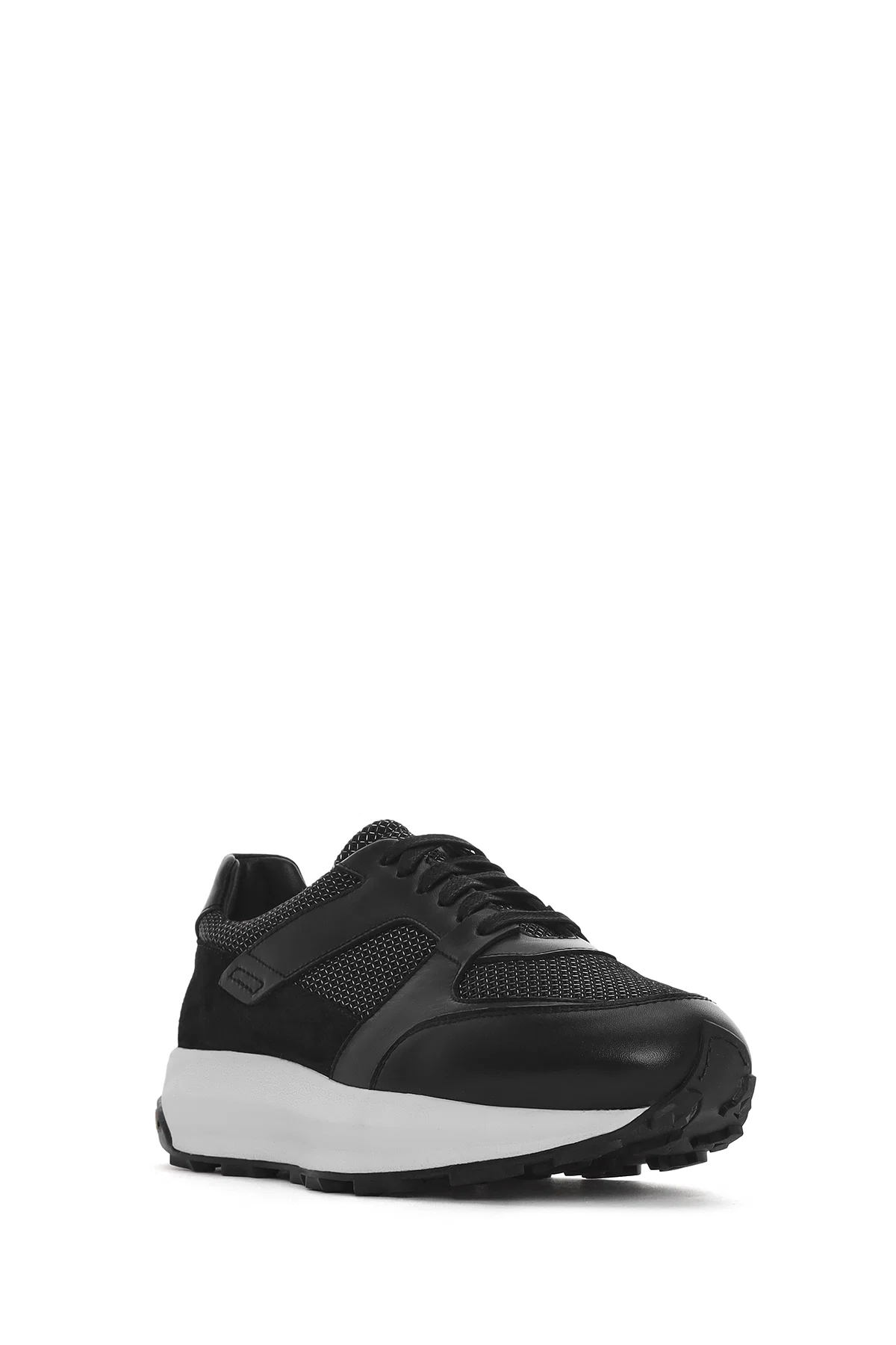 Erkek Siyah Bağcıklı Kalın Tabanlı Deri Sneaker - Image 6