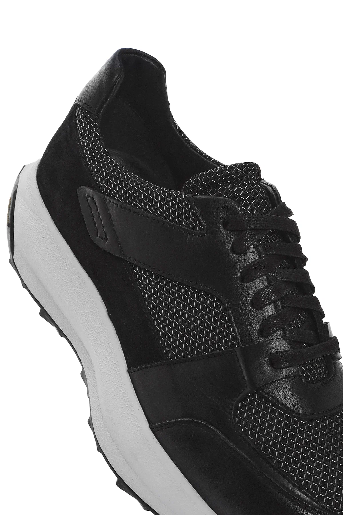 Erkek Siyah Bağcıklı Kalın Tabanlı Deri Sneaker - Image 9