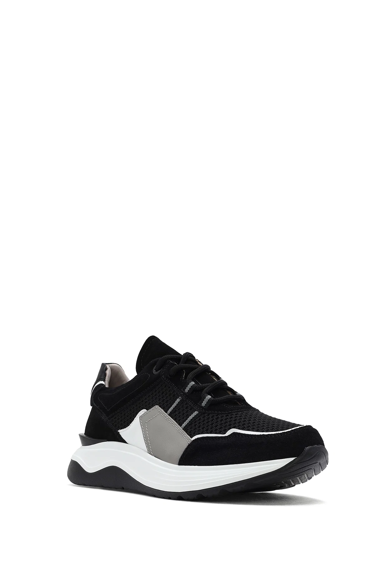 Erkek Siyah Bağcıklı Kalın Tabanlı Deri Sneaker - Image 6