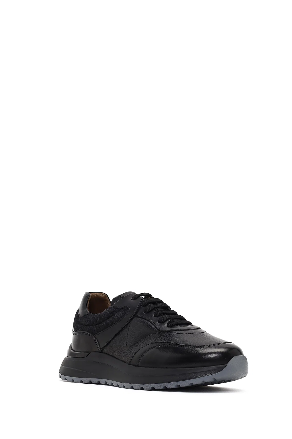 Erkek Siyah Bağcıklı Kalın Tabanlı Deri Sneaker - Image 6