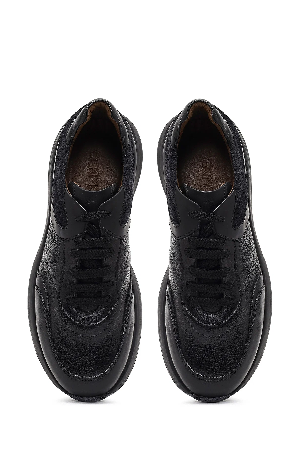 Erkek Siyah Bağcıklı Kalın Tabanlı Deri Sneaker - Image 7