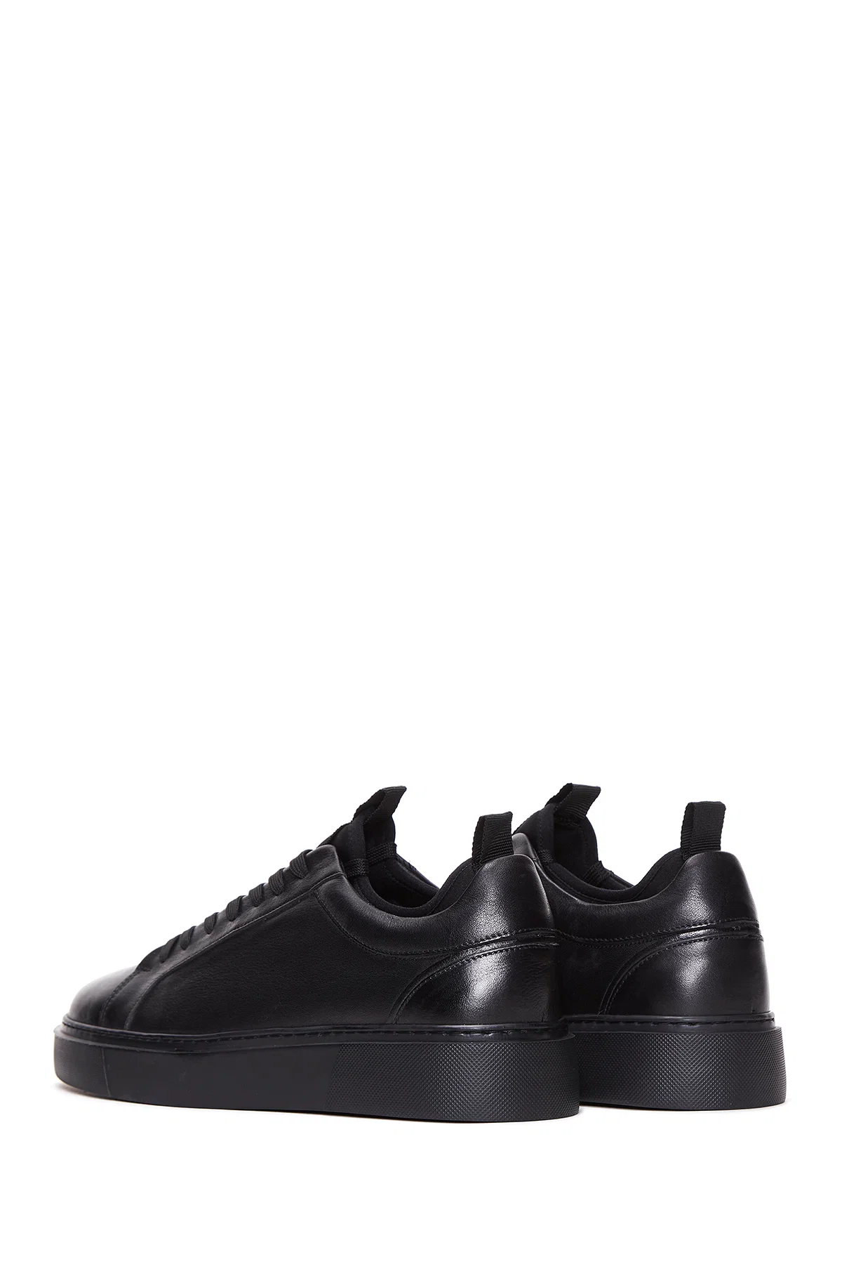 Erkek Siyah Bağcıklı Kalın Tabanlı Deri Sneaker - Image 5