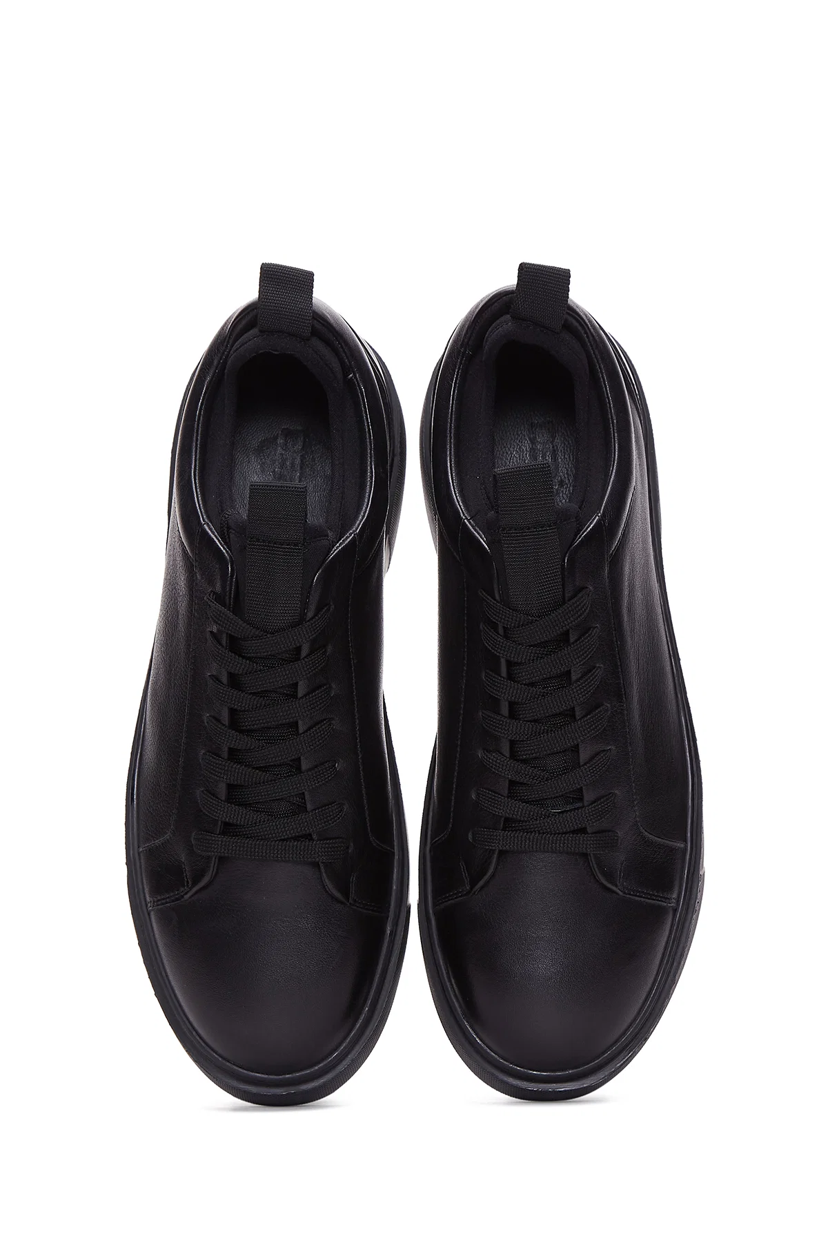 Erkek Siyah Bağcıklı Kalın Tabanlı Deri Sneaker - Image 6