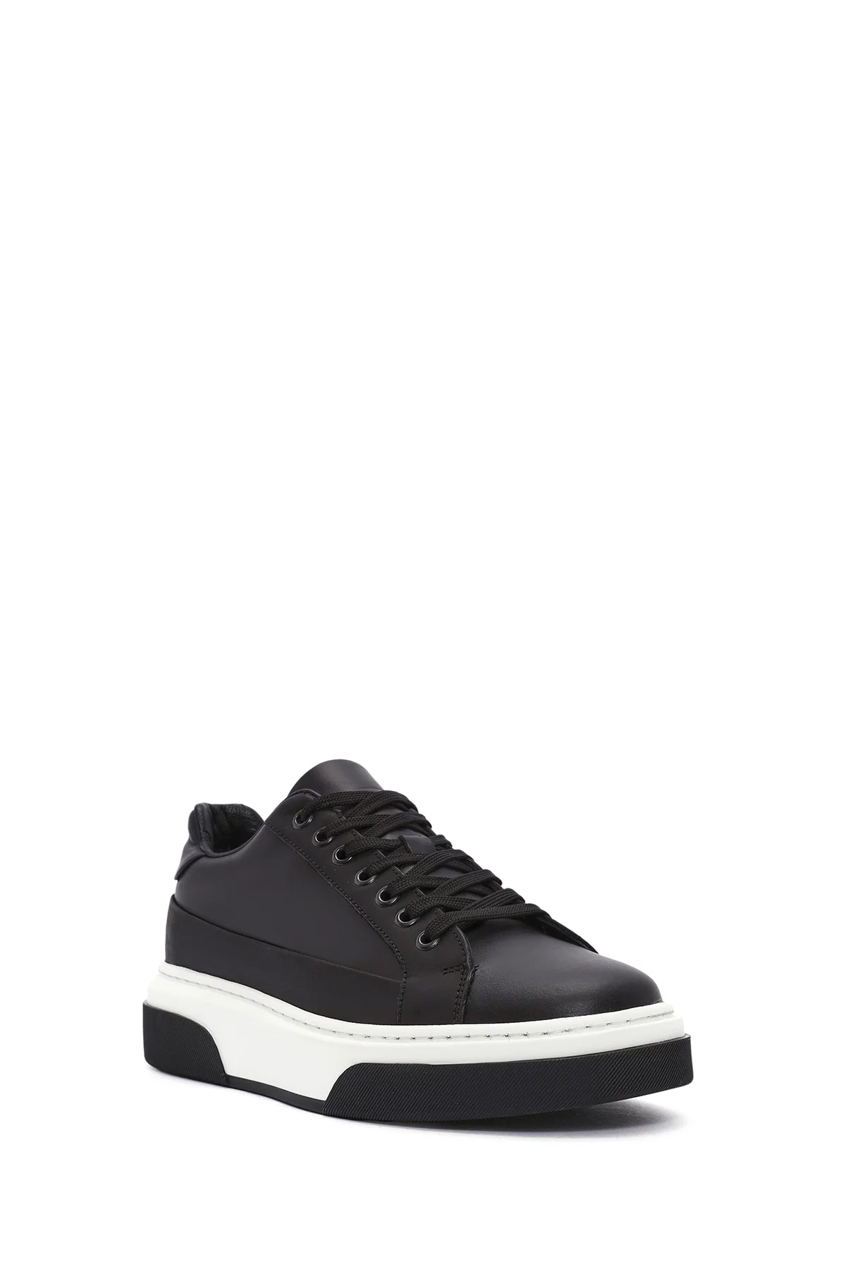 Erkek Siyah Bağcıklı Kalın Tabanlı Deri Sneaker - Image 6