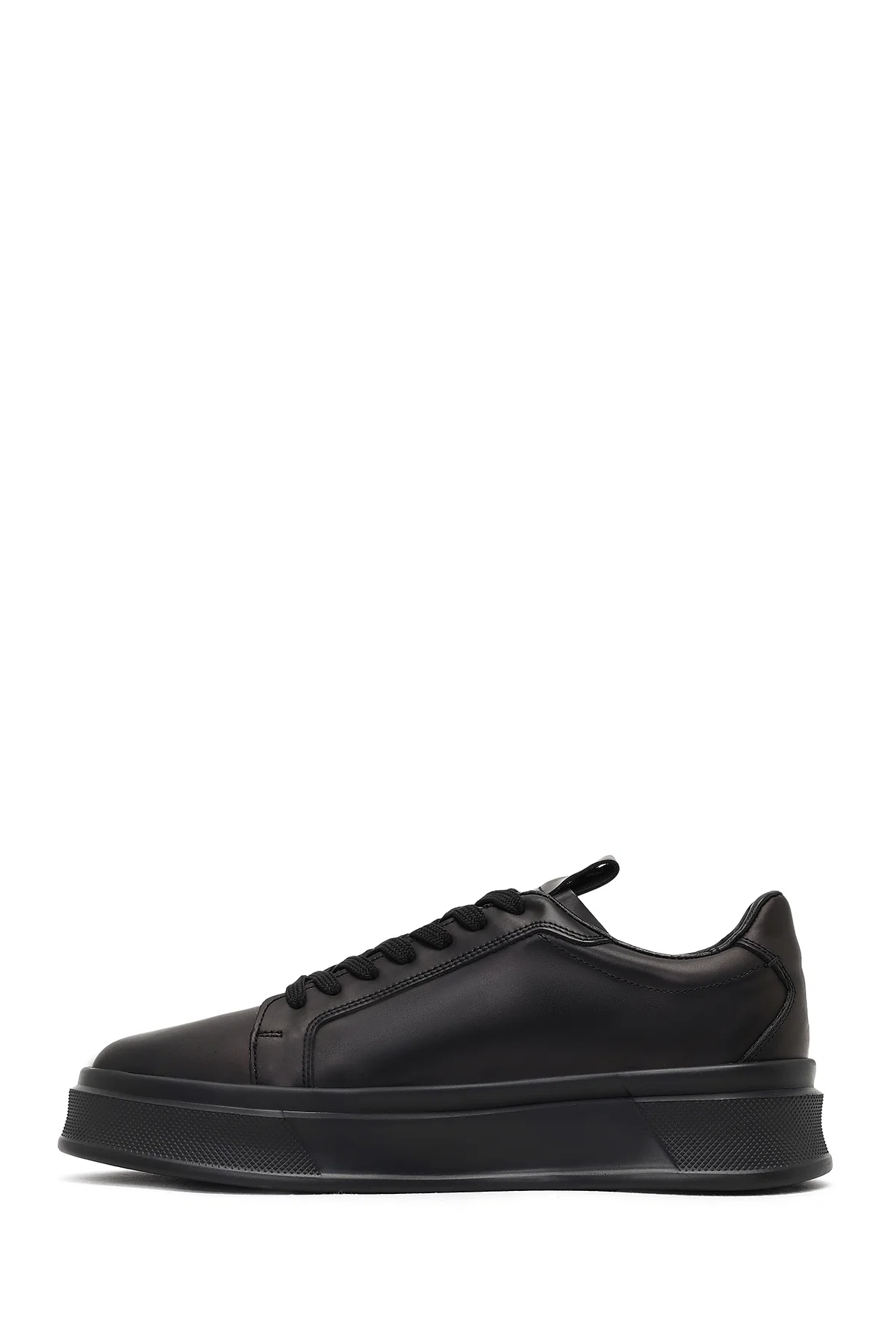 Erkek Siyah Bağcıklı Kalın Tabanlı Deri Sneaker - Image 2